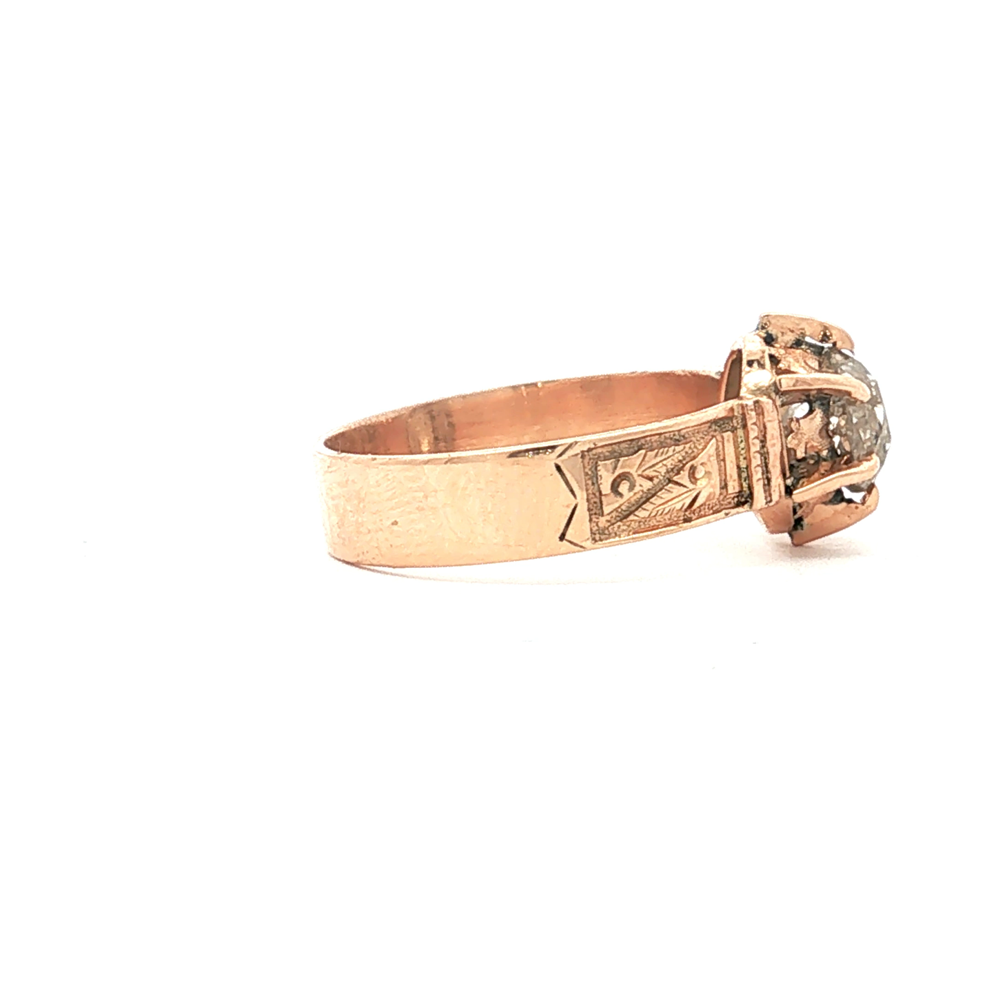 Antique Victorian Engraved Old Mine Cut Diamond Solitaire in 14k Gold