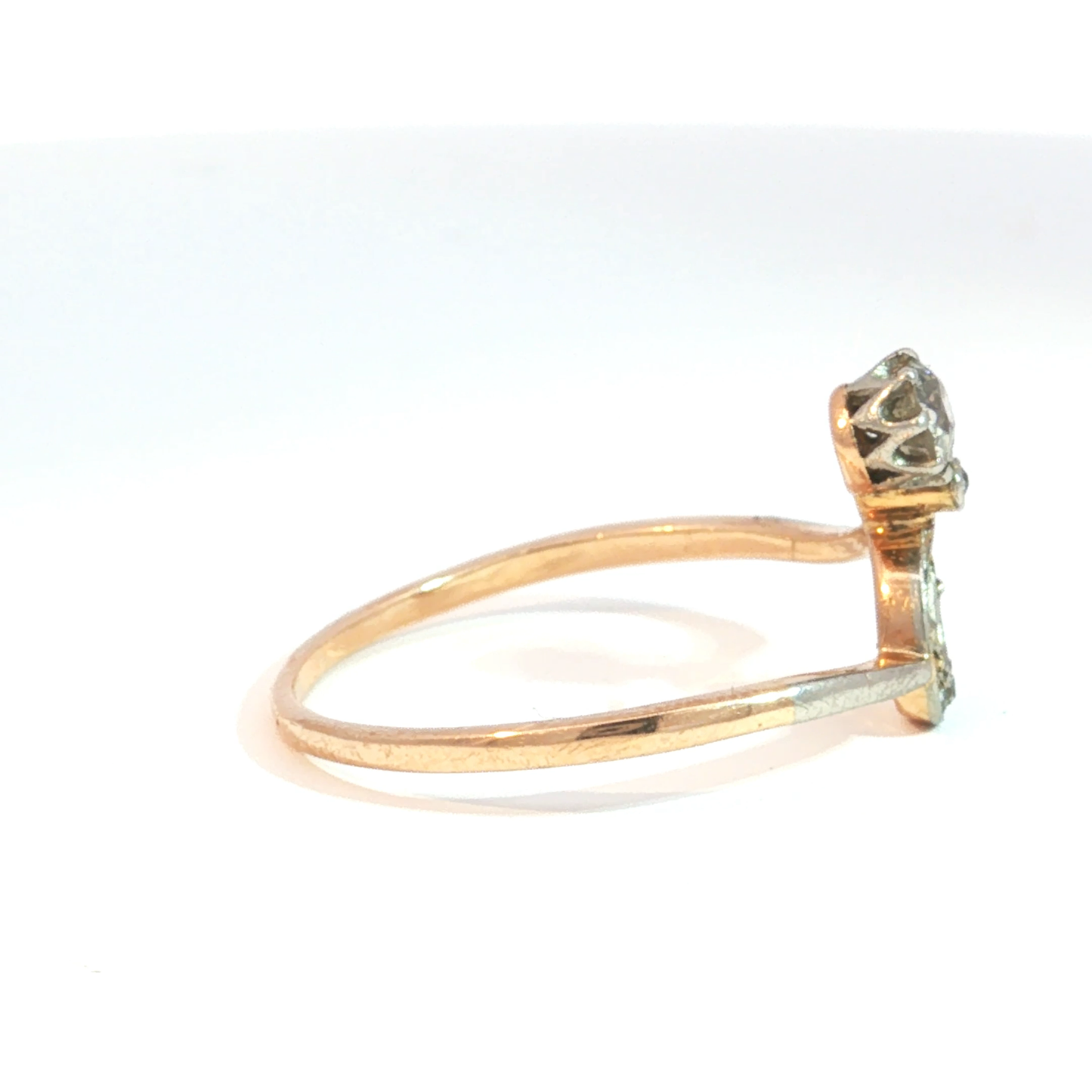 Antique Edwardian Old Mine Cut Diamond Question Mark Ring in 14k Gold