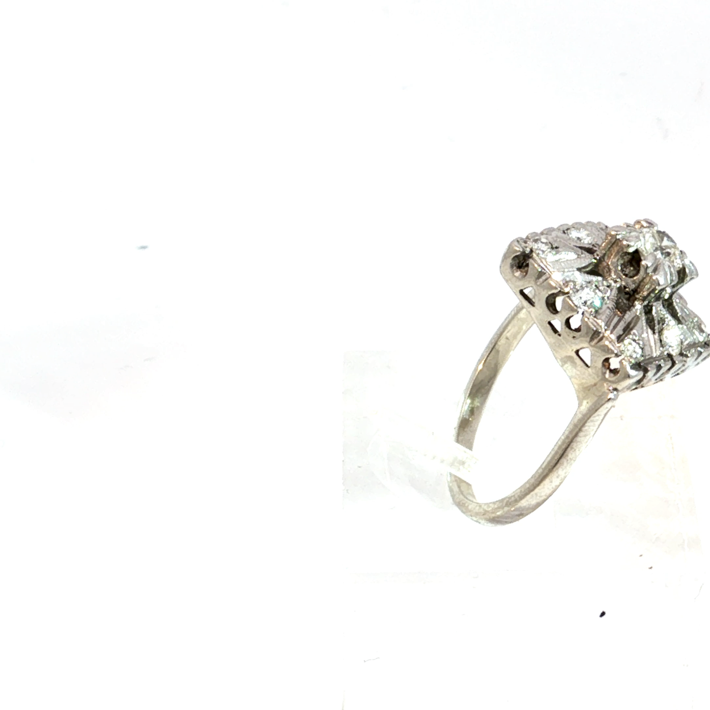 Art Deco Diamond Cocktail Ring in 14k White Gold