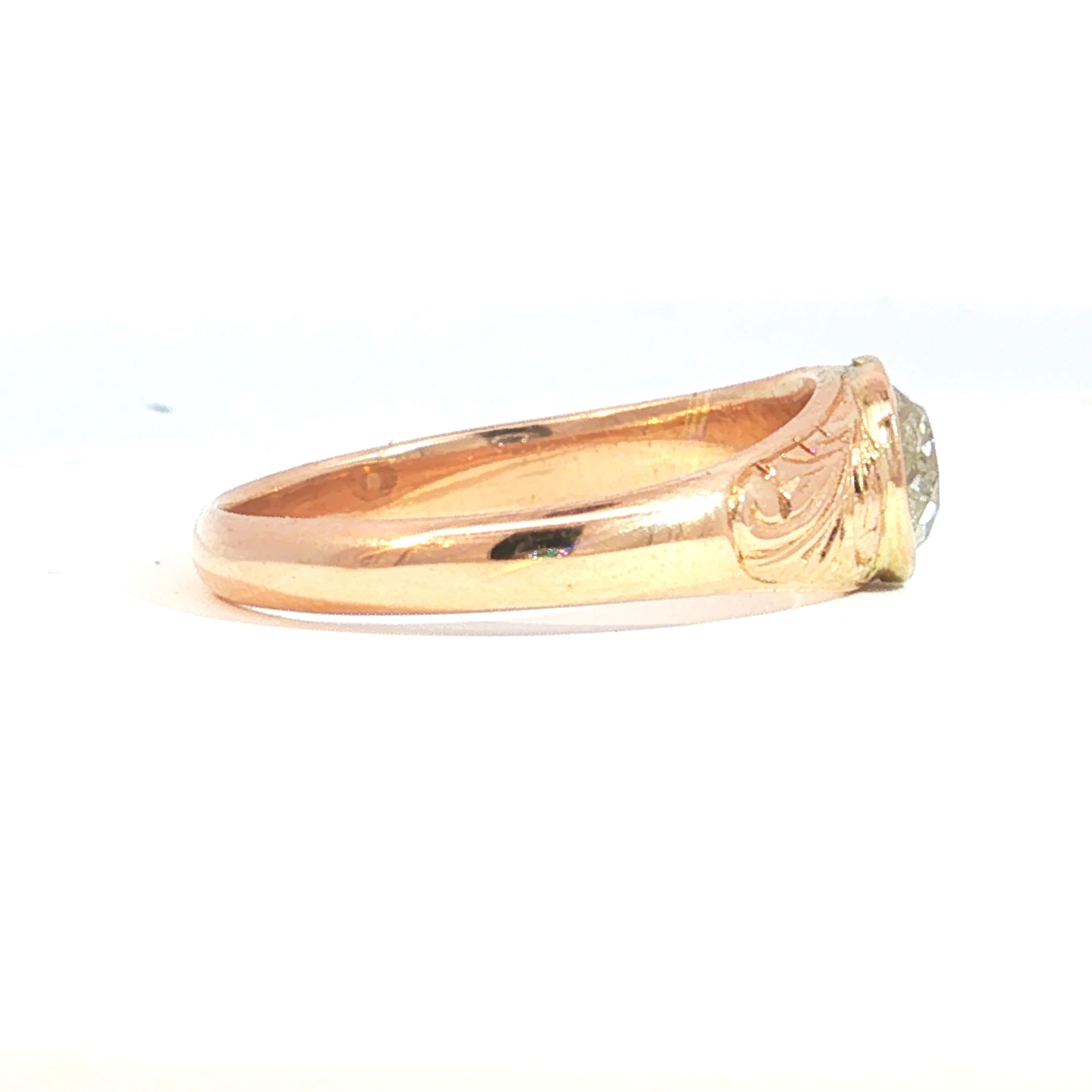 Antique Victorian Bezel Set Old Mine Cut Natural Diamond Solitaire Ring in 14k Rose Gold