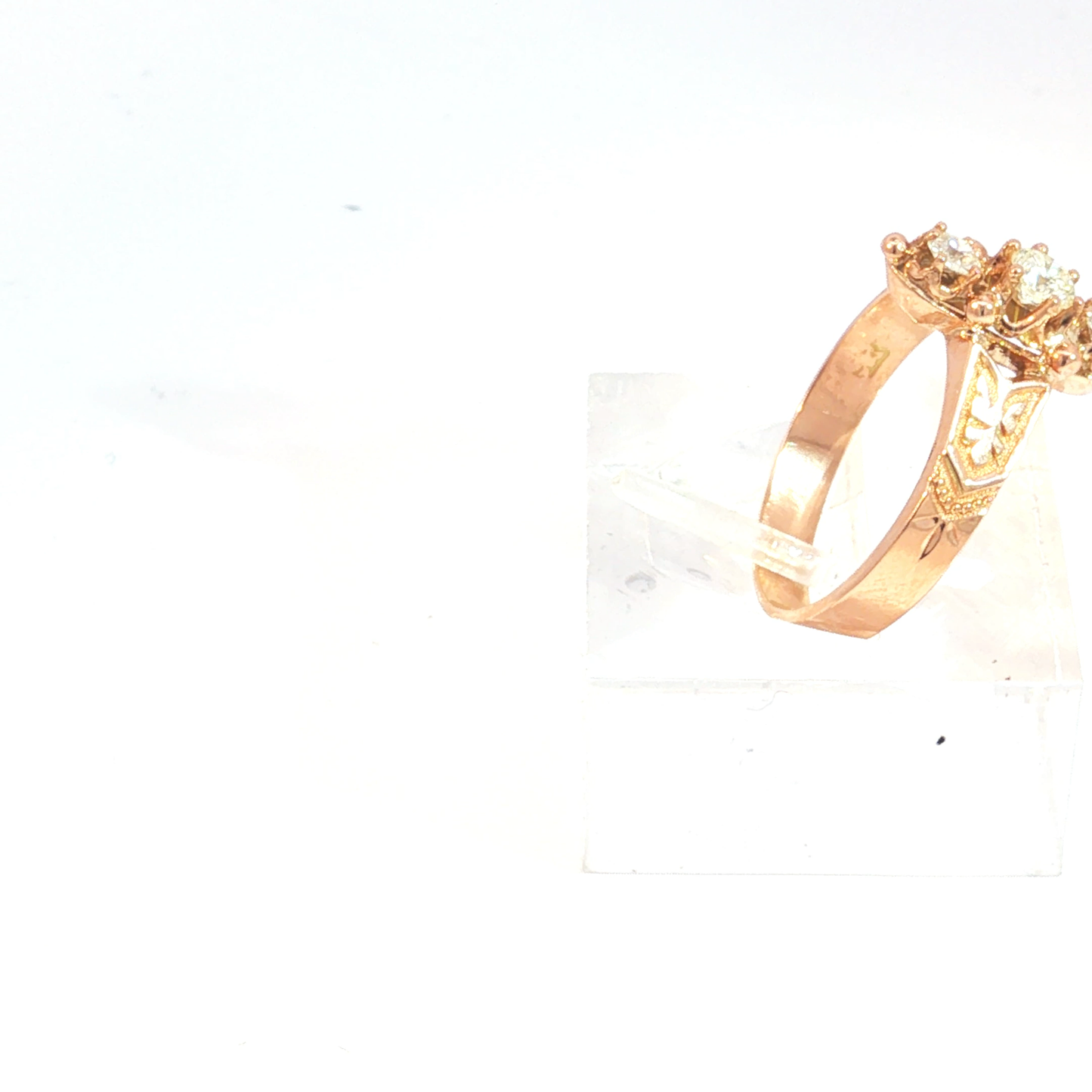Antique Victorian Rose Gold and Natural Diamond Navette Ring