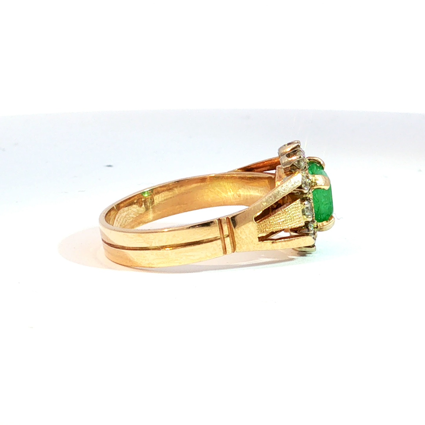 Yellow Gold Emerald and Diamond Cocktail Ring in 14k Yellow Gold