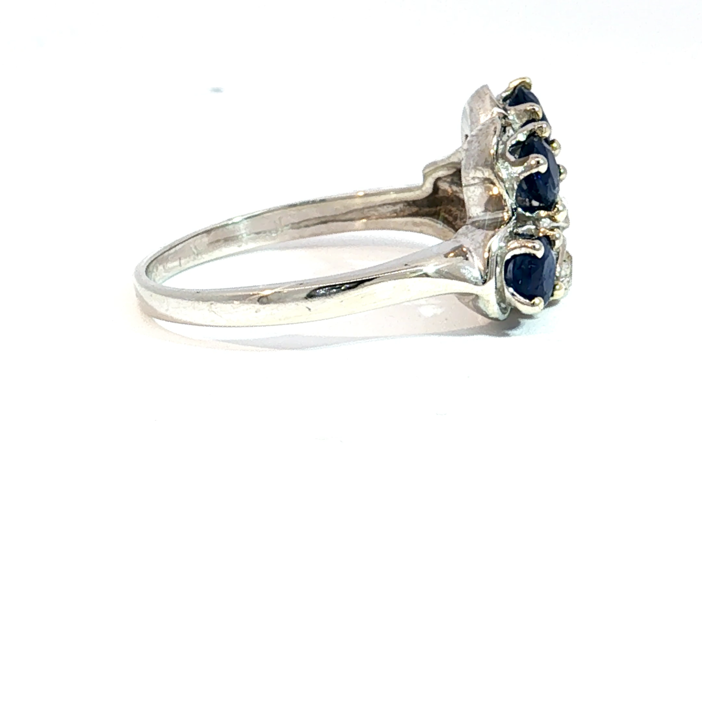 Deep Blue Sapphire and Diamond Accent Leaf Motif Ring