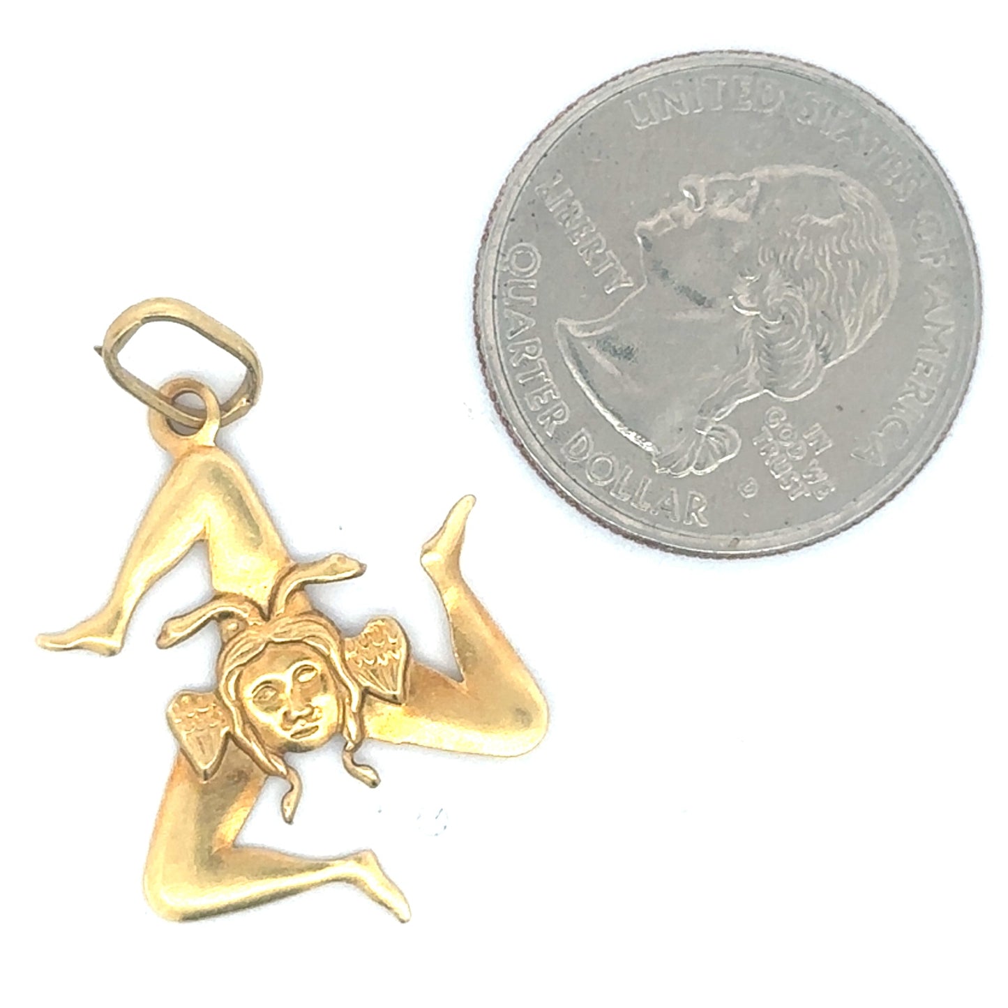 Sicilian Medusa Trinacria symbol pendant in 18K yellow gold, showcasing intricate design and vintage Silver Lady branding.
