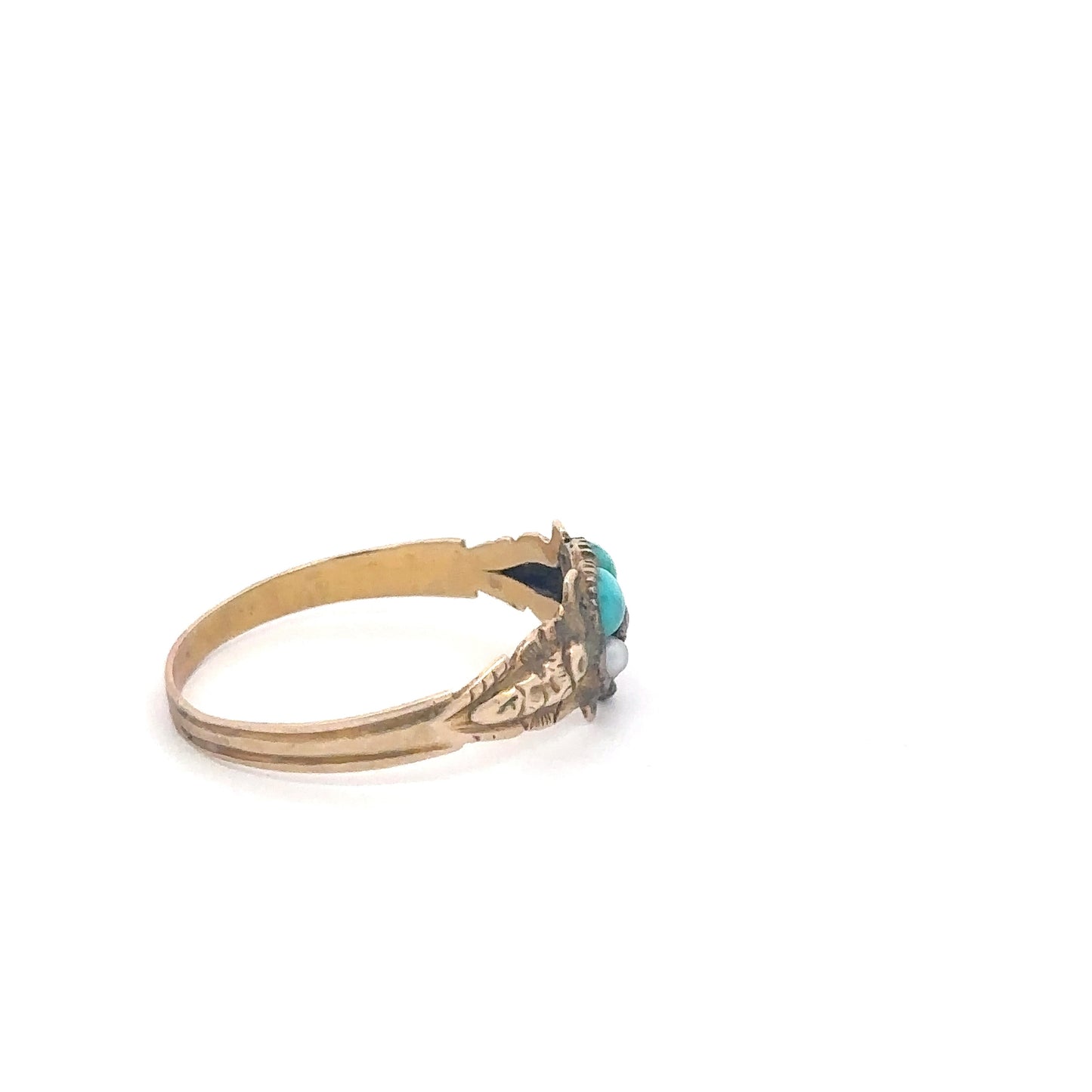 Antique Victorian and turquoise seed pearl and amethyst floral ring in 10k yellow gold