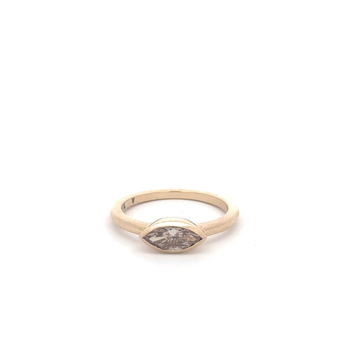 Natural Champagne Marquise diamond ring in an east west bezel setting in 14k yellow gold