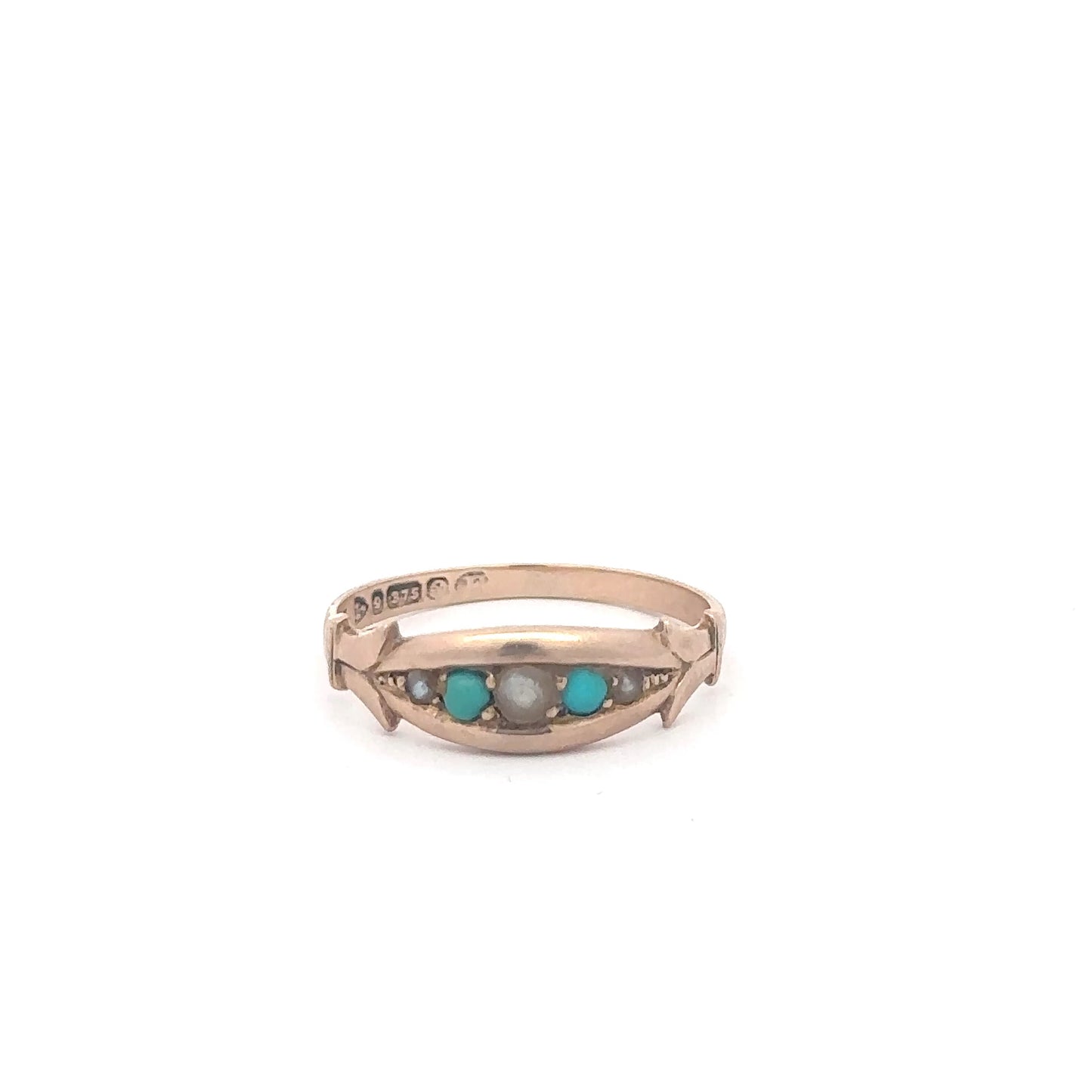 Antique Victorian turquoise and seed pearl ring in 9k yellow gold