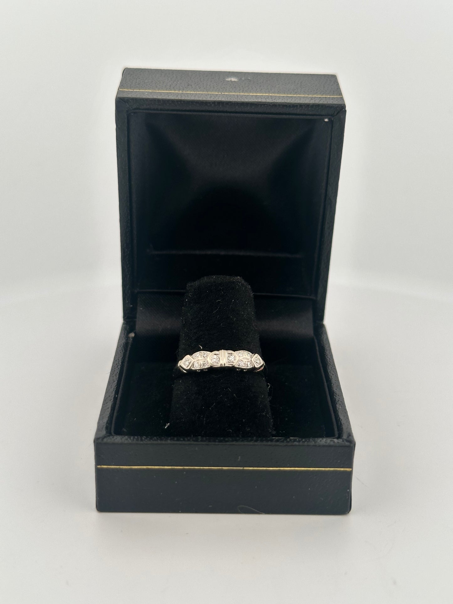 Vintage natural diamond stacker band in 14k white gold circa 1940s