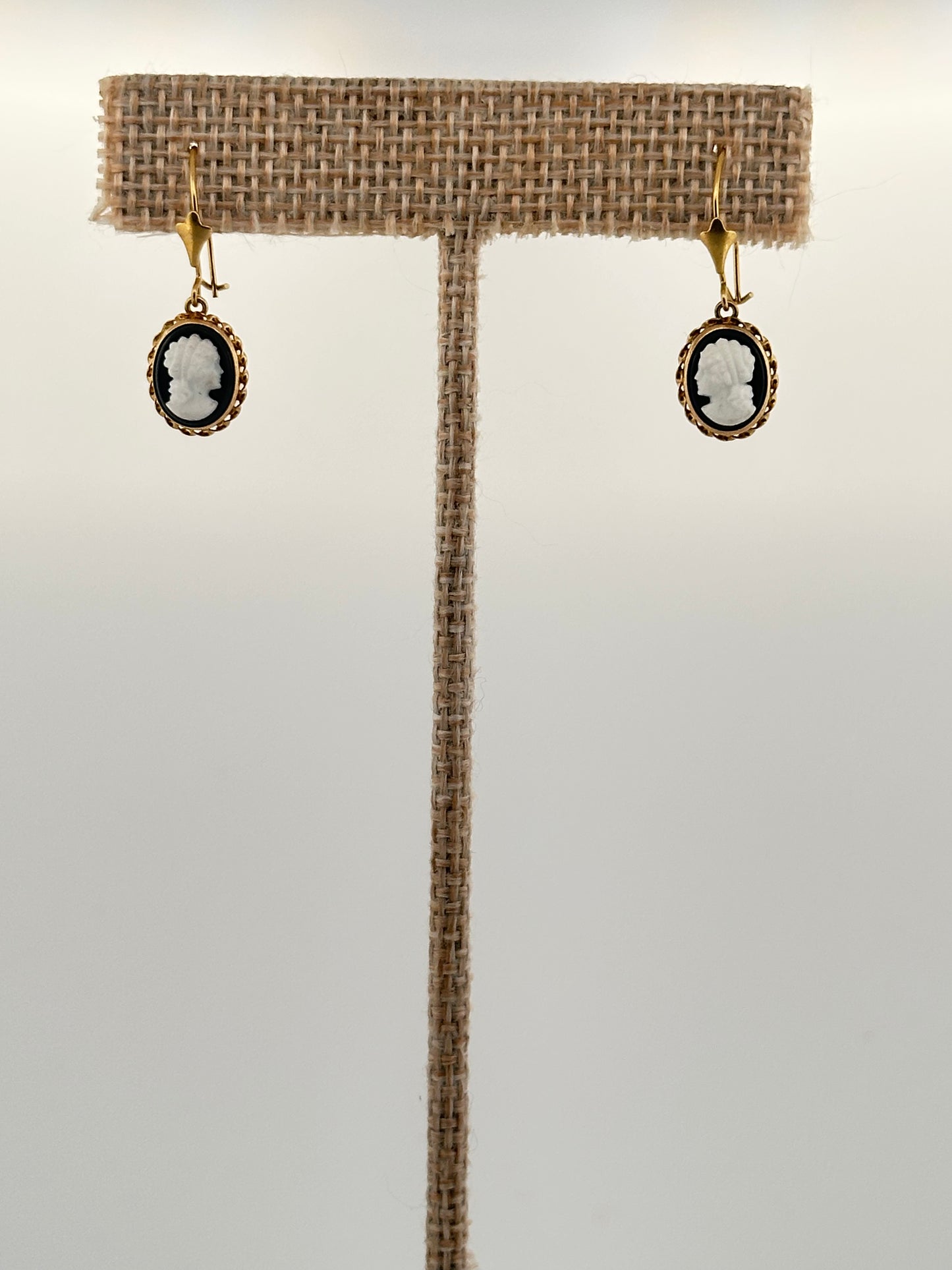Antique cameo dangle earrings in 14k yellow gold