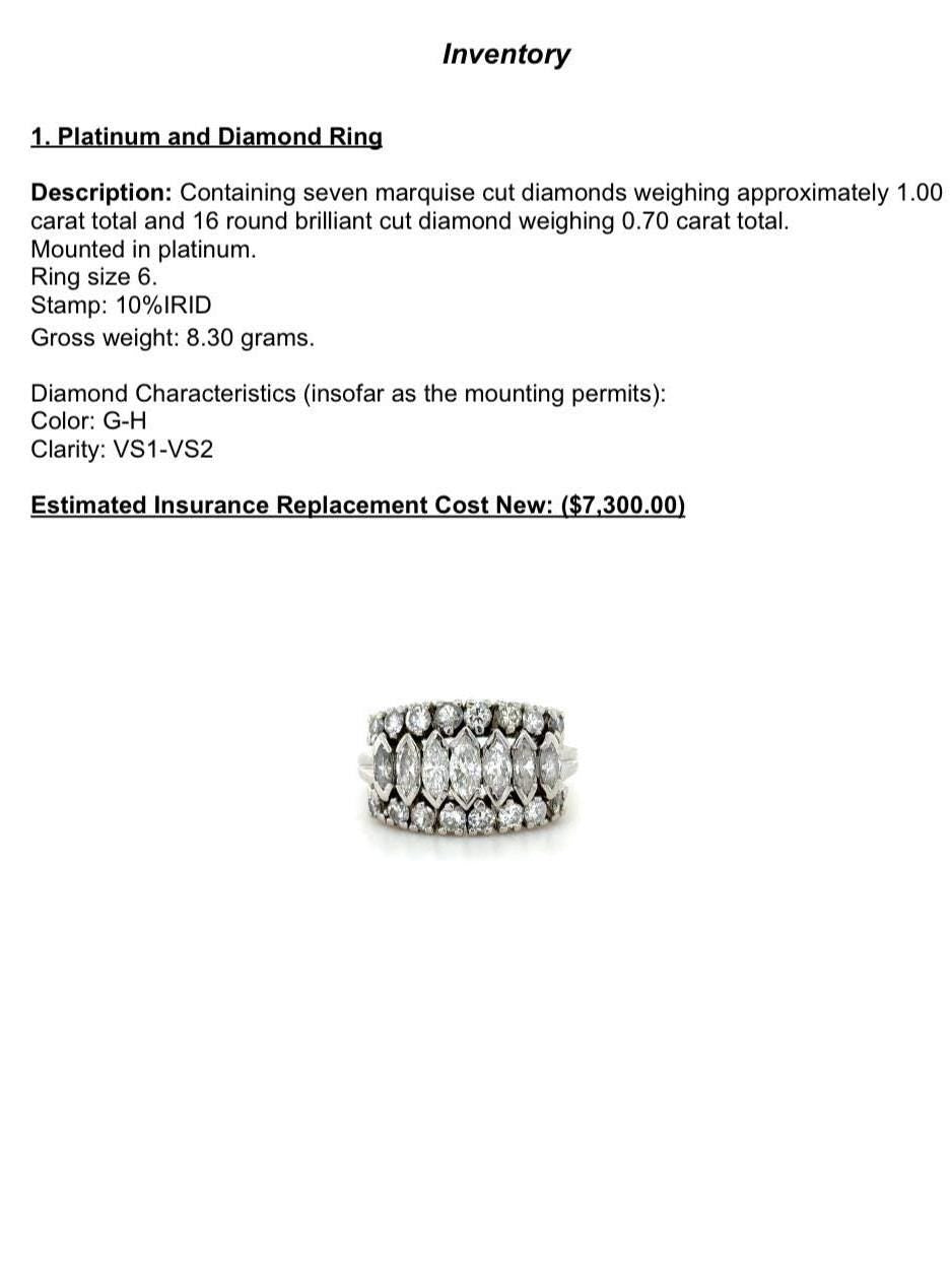 Antique Art Deco Platinum Diamond Ring - Natural Marquise Diamond Ring