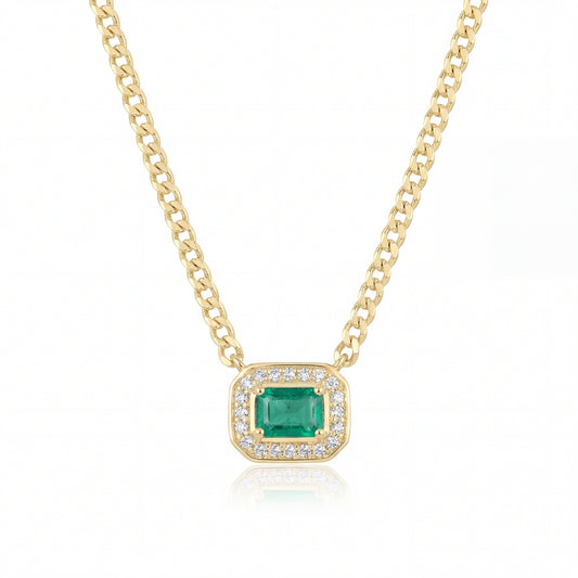 Emerald and Diamond curb chain station necklace - SLV original design