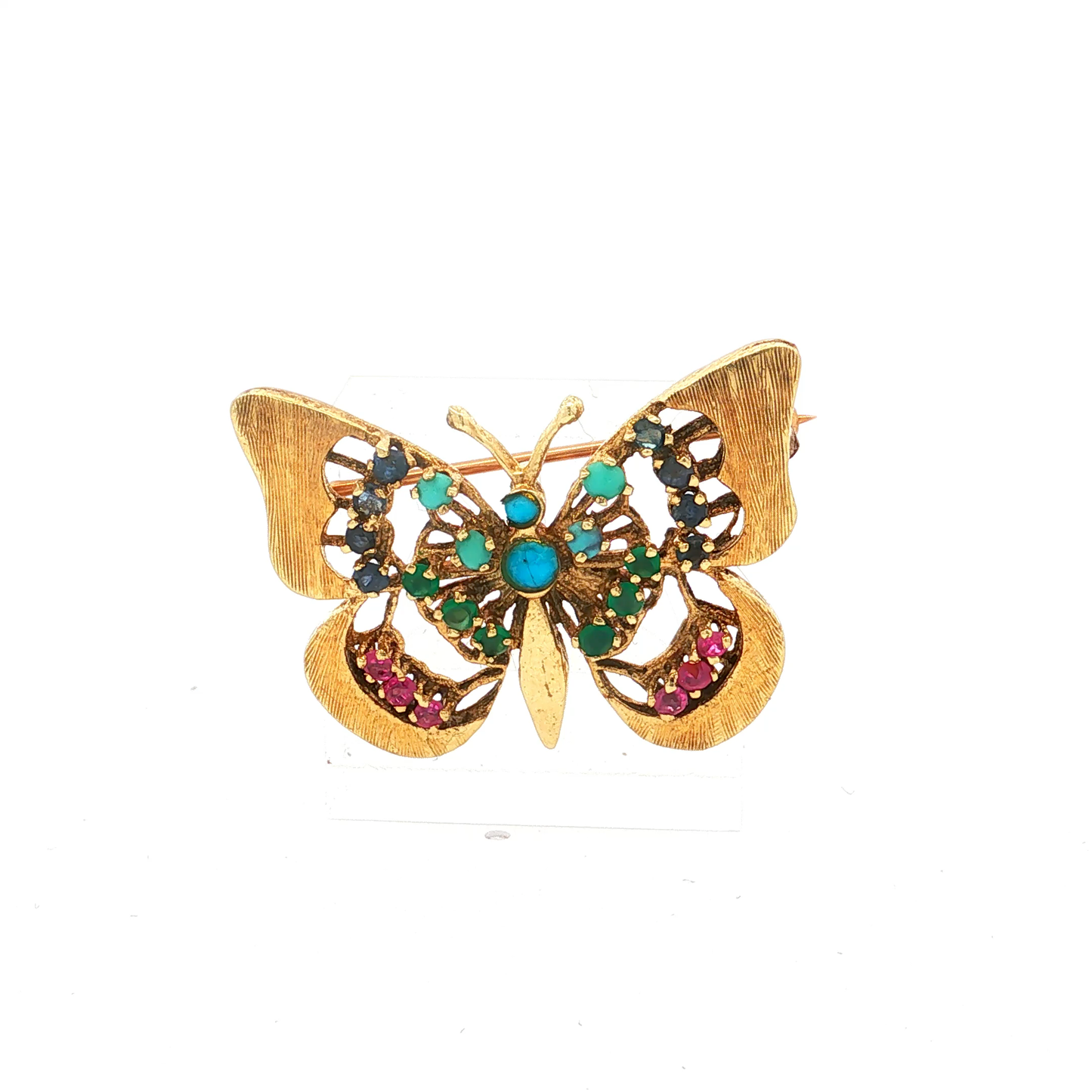 Yellow Gold Butterfly Brooch with Turquoise and Gemstone Accents