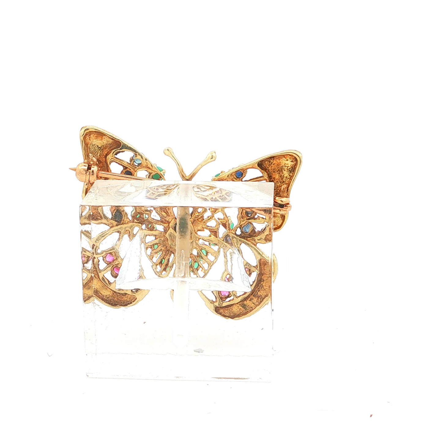 Yellow Gold Butterfly Brooch with Turquoise and Gemstone Accents