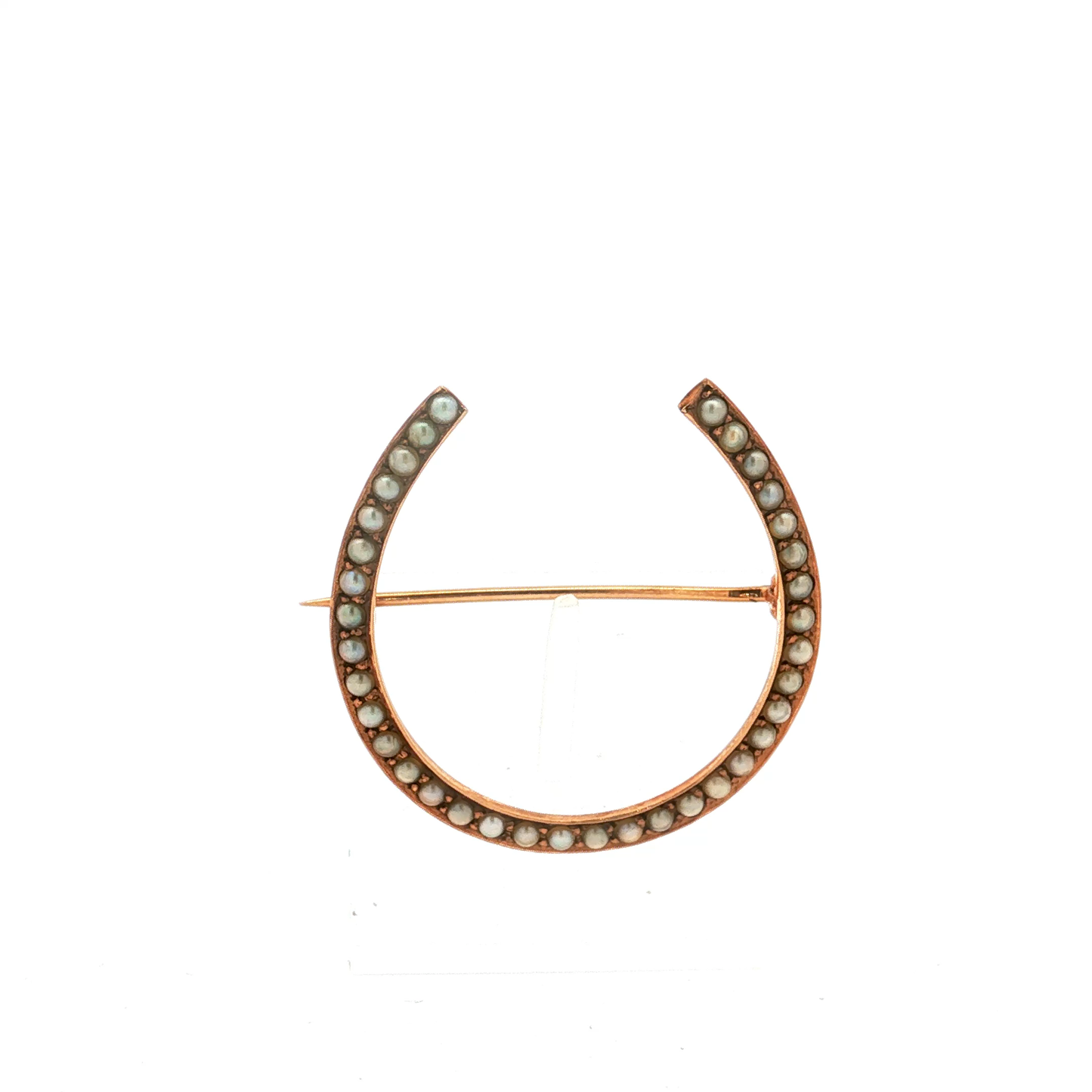 Antique Victorian Rose Gold and Seed Pearl Horseshoe Brooch