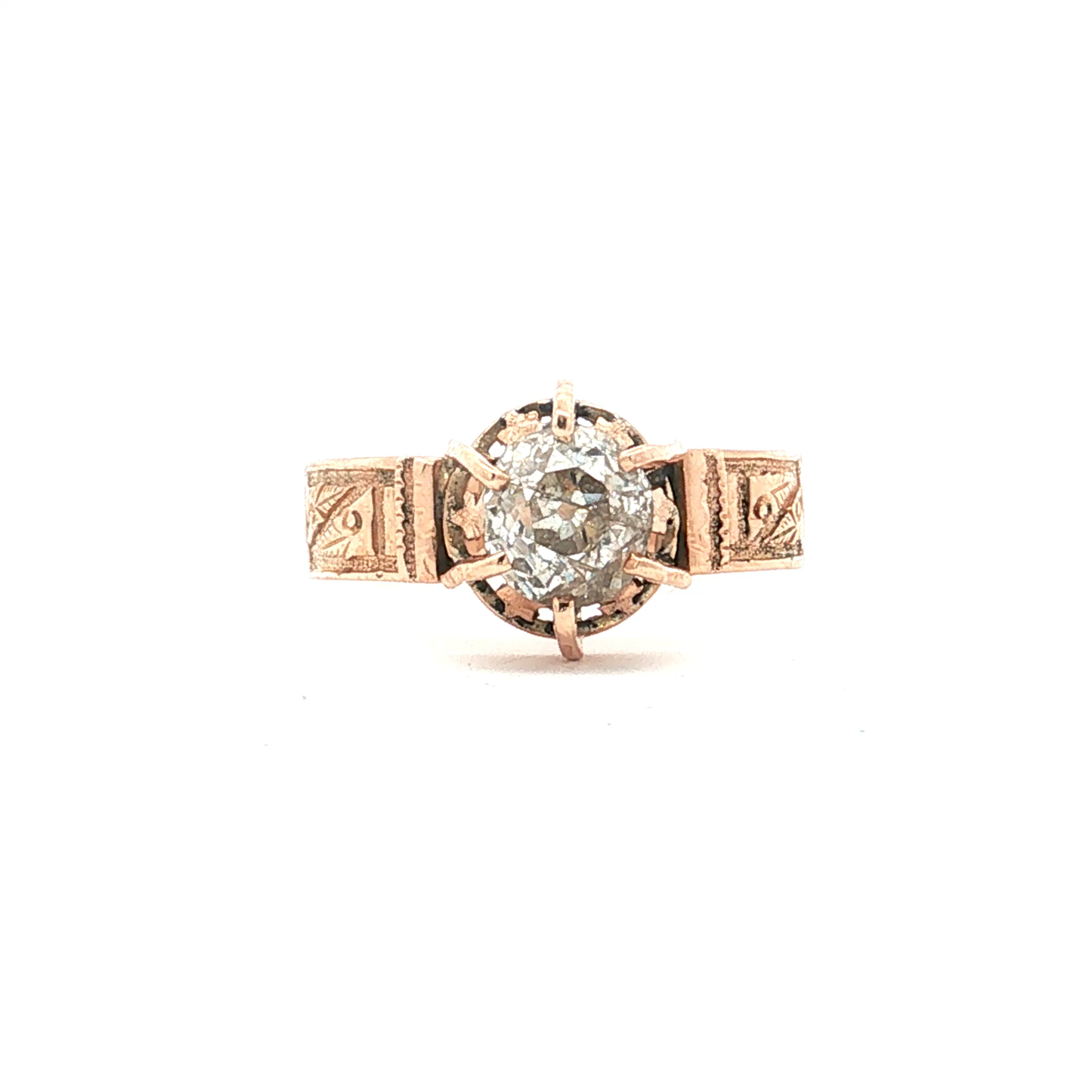 Antique Victorian Engraved Old Mine Cut Diamond Solitaire in 14k Gold