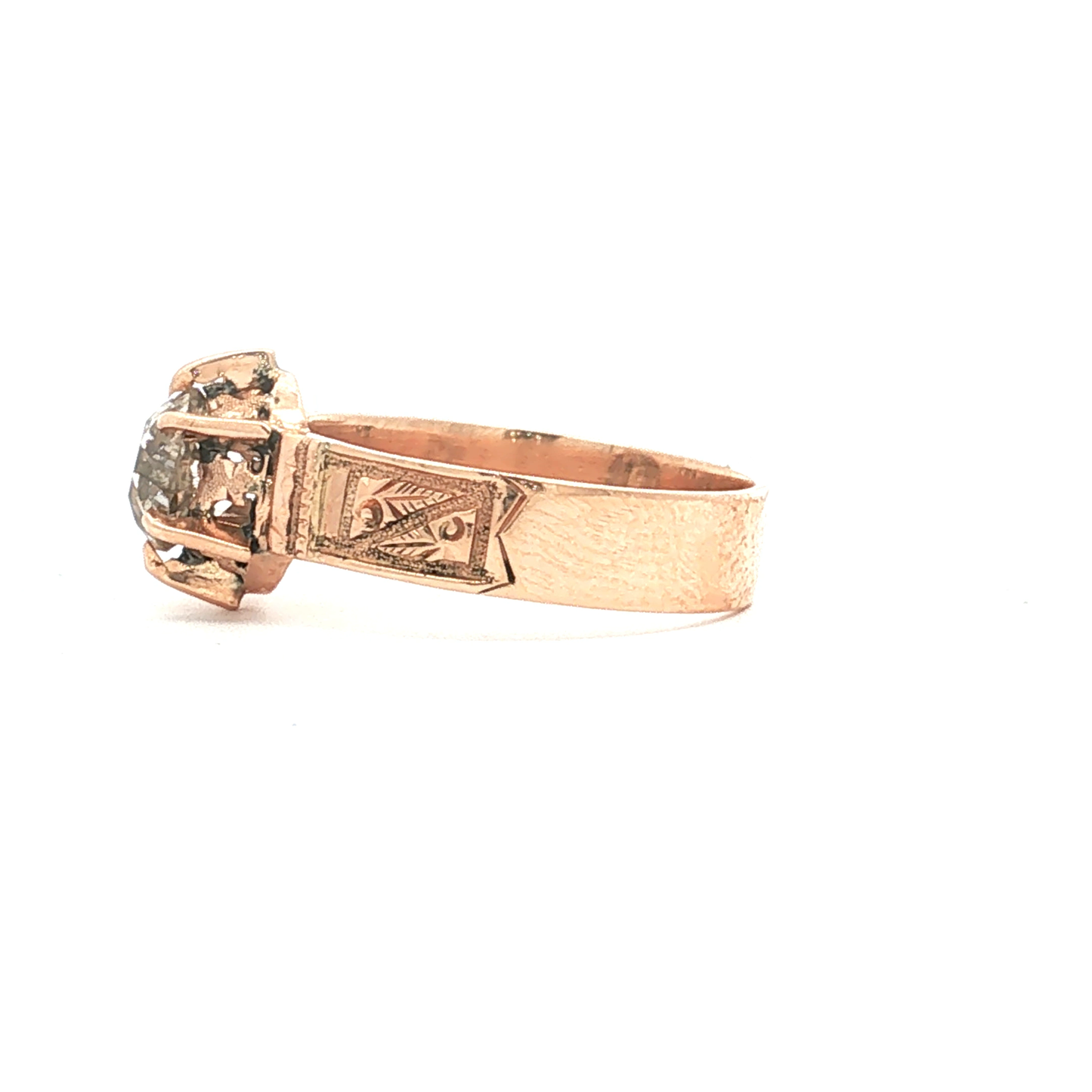 Antique Victorian Engraved Old Mine Cut Diamond Solitaire in 14k Gold