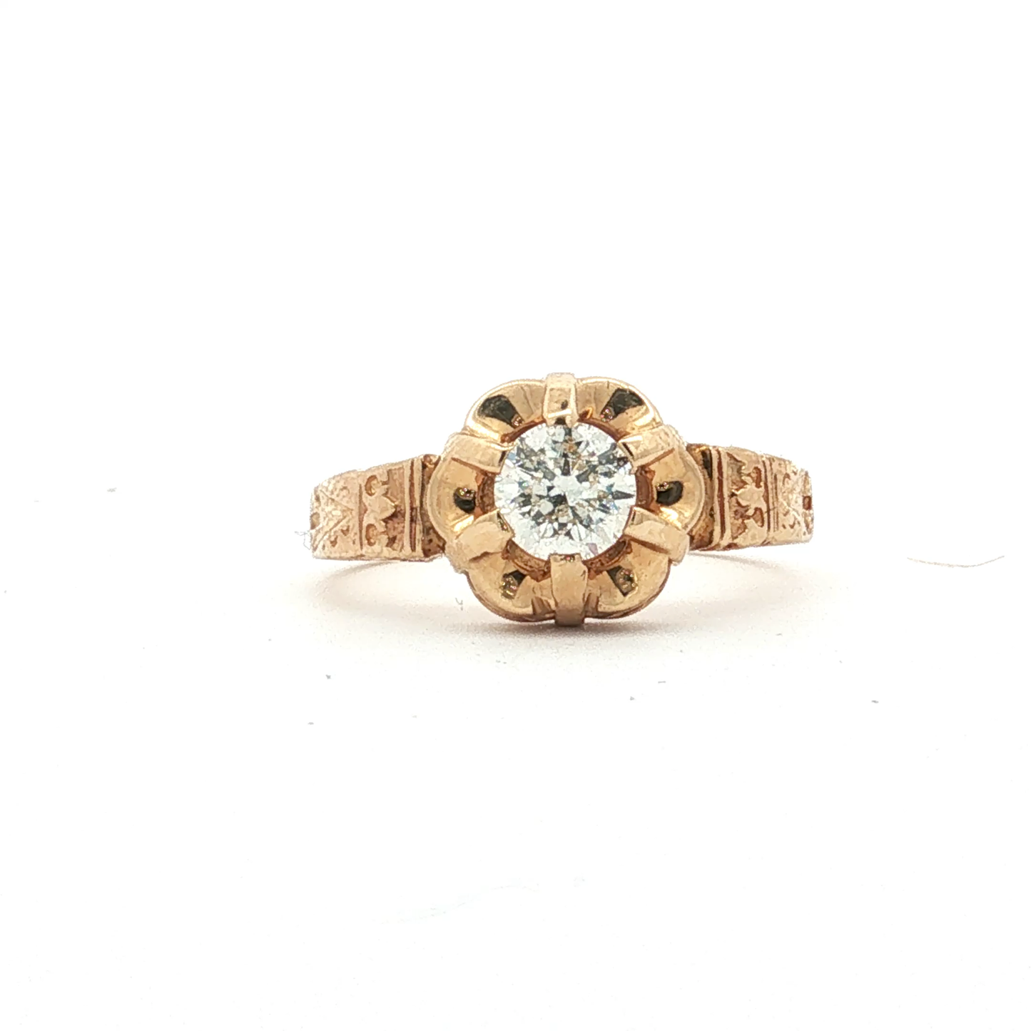 Vintage Engraved Rose Gold Diamond Solitaire Ring