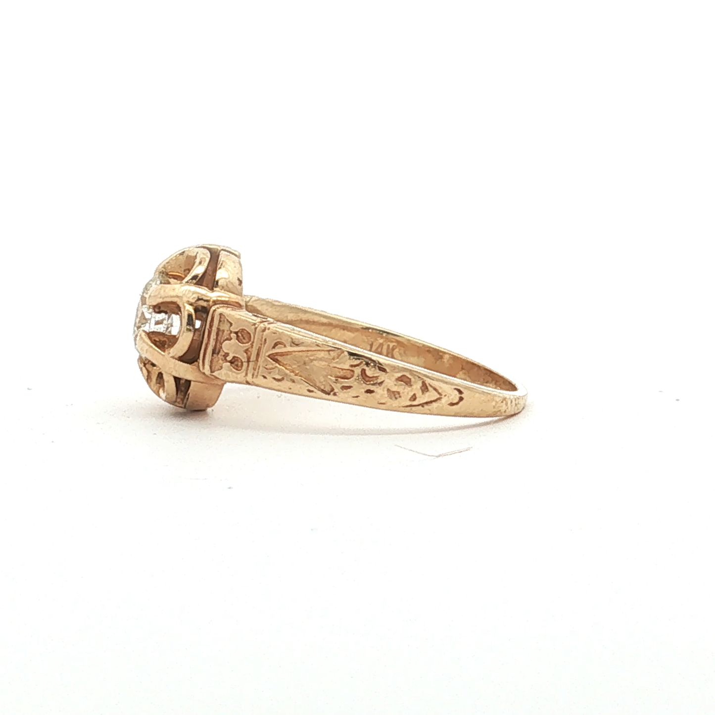 Vintage Engraved Rose Gold Diamond Solitaire Ring