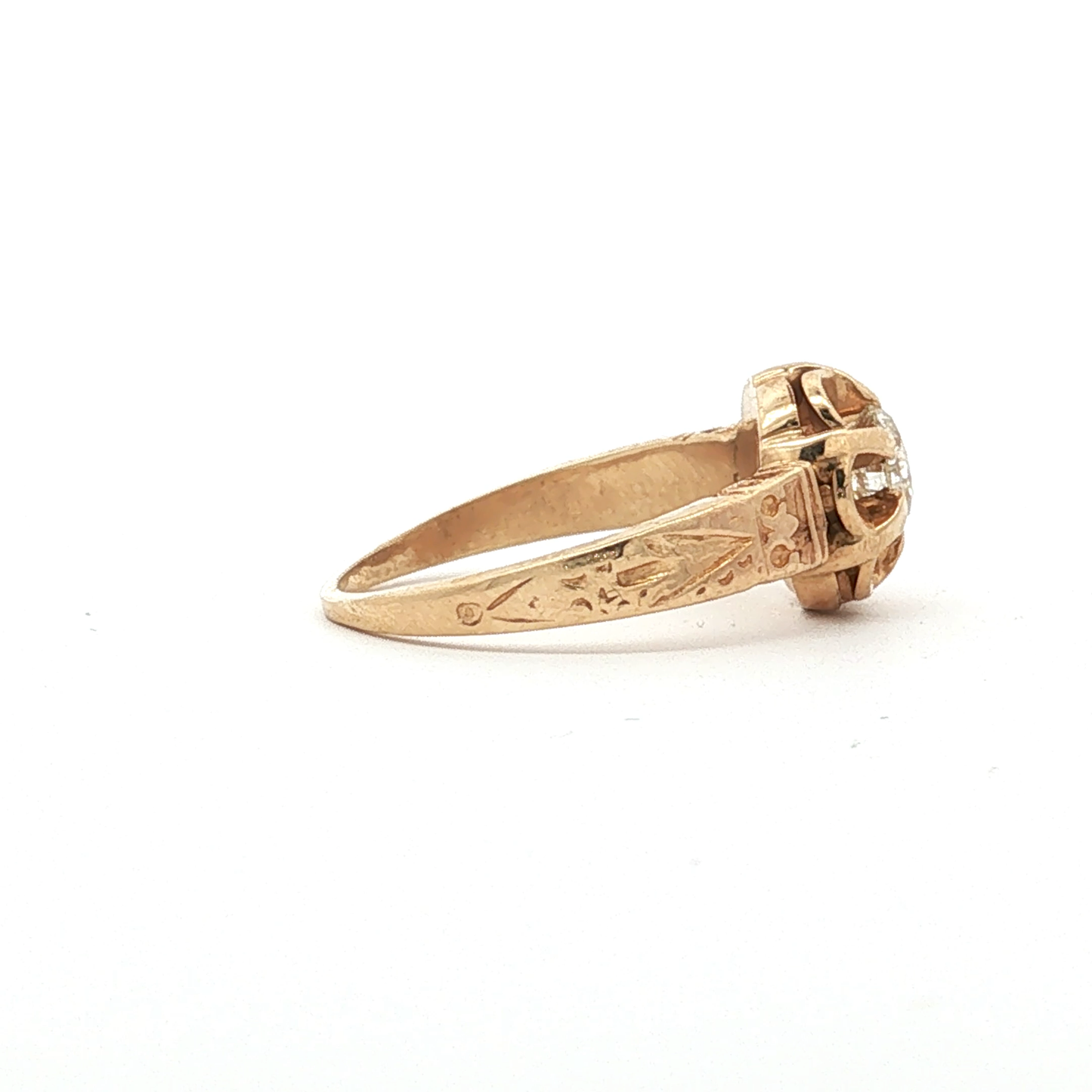 Vintage Engraved Rose Gold Diamond Solitaire Ring