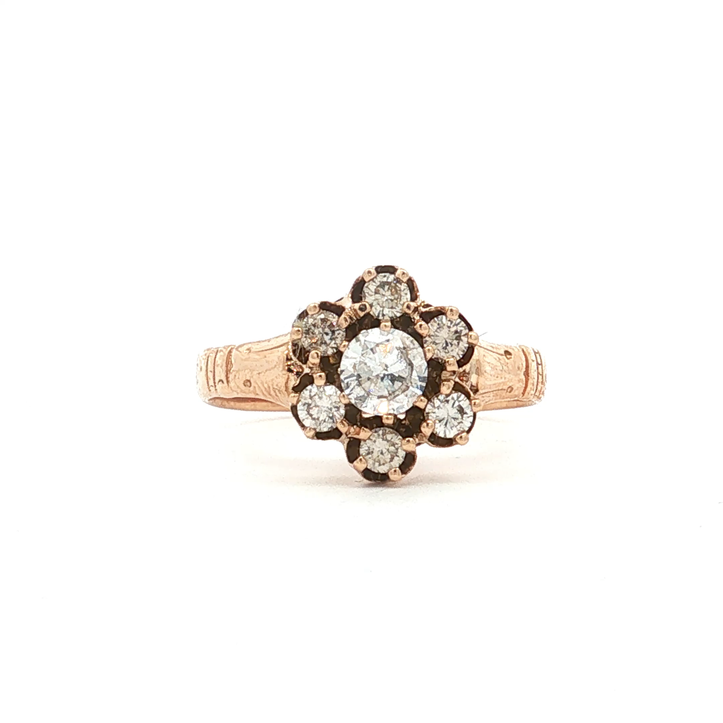Antique Victorian Diamond Cluster Ring in 14k Yellow Gold