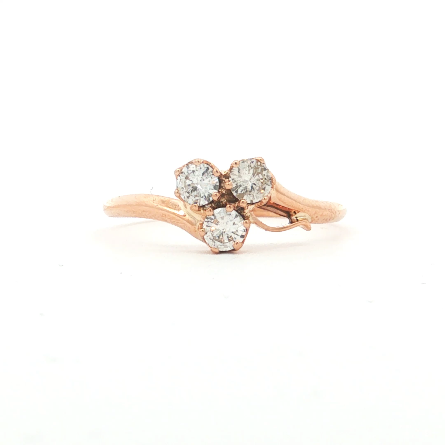 Antique Victorian Rose Gold Three-Stone Diamond Cluster Bypass Ring