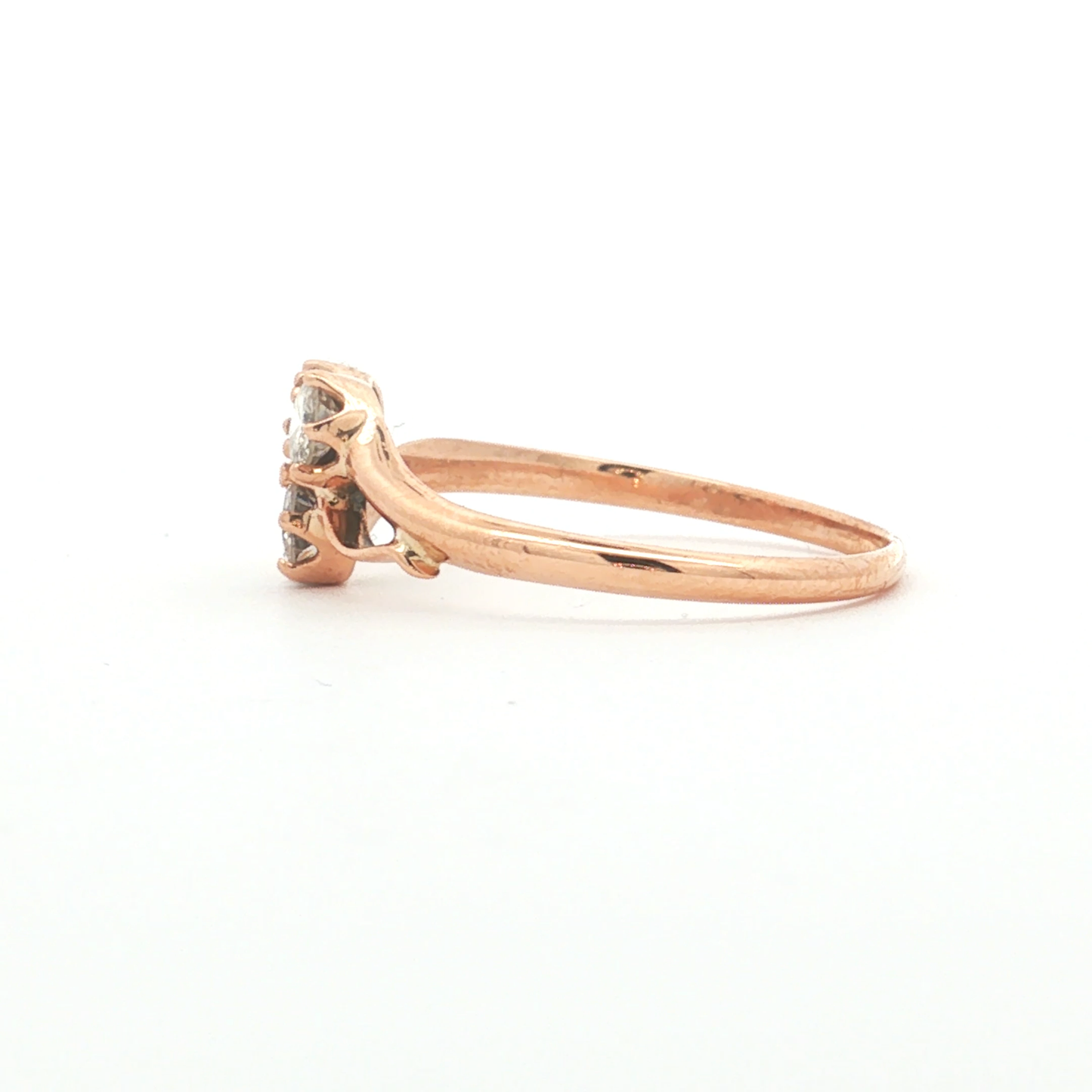 Antique Victorian Rose Gold Three-Stone Diamond Cluster Bypass Ring