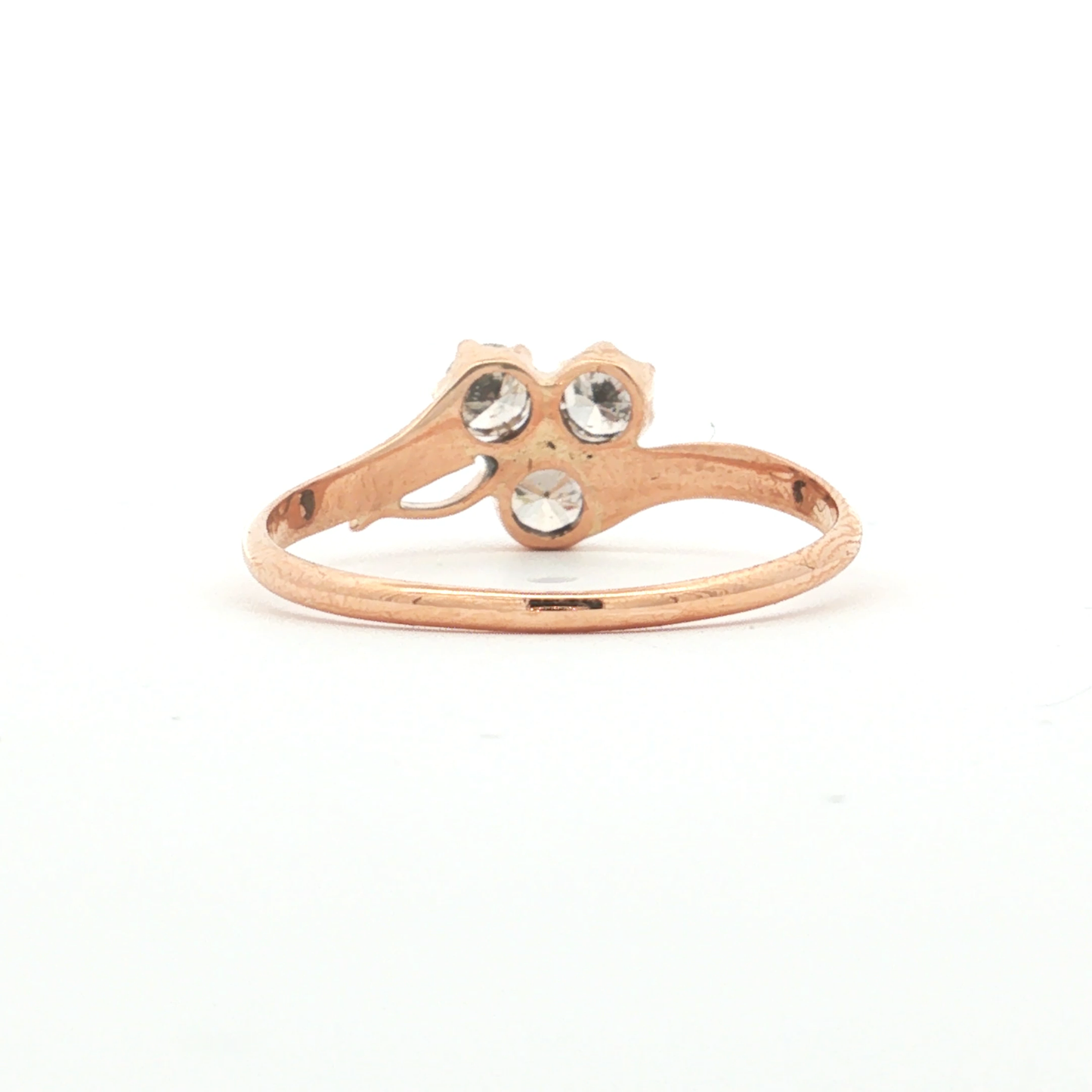 Antique Victorian Rose Gold Three-Stone Diamond Cluster Bypass Ring