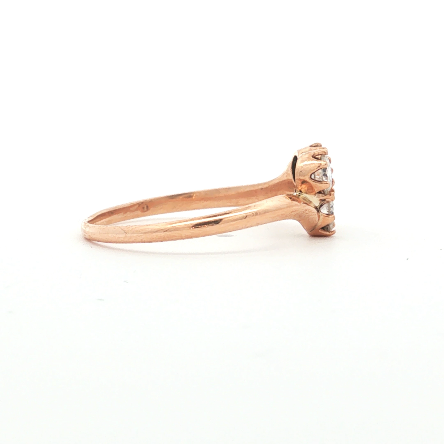 Antique Victorian Rose Gold Three-Stone Diamond Cluster Bypass Ring