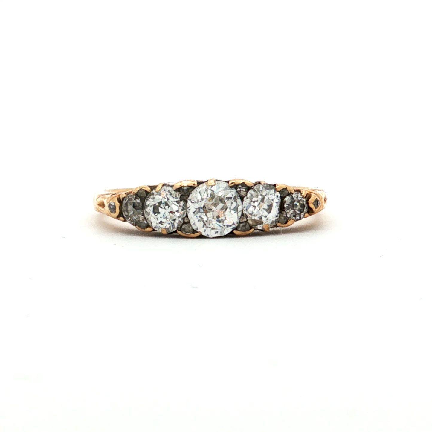 Antique Victorian Old European Cut Natural Diamond Half Hoop Ring in 18k Yellow Gold
