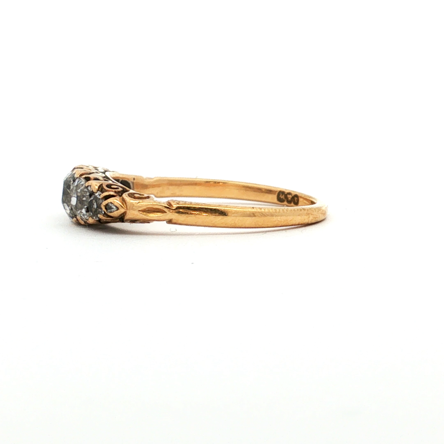 Antique Victorian Old European Cut Natural Diamond Half Hoop Ring in 18k Yellow Gold