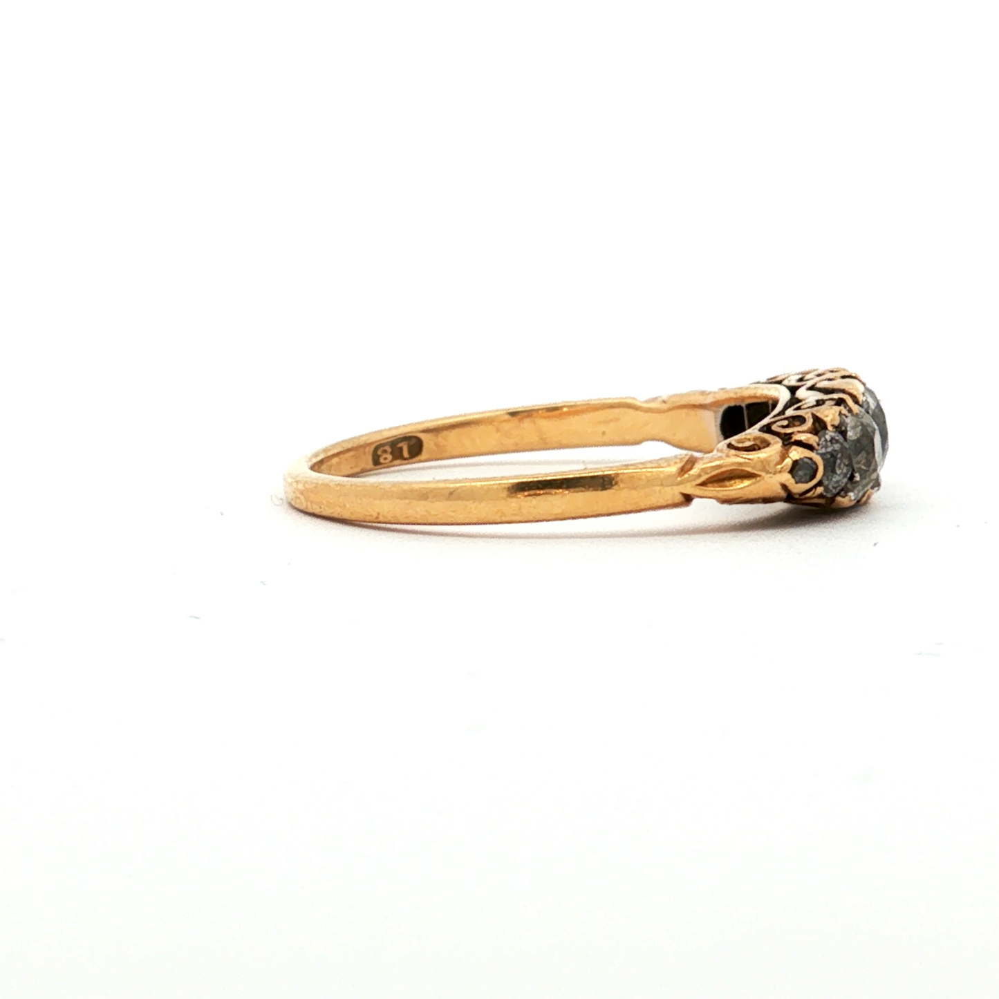 Antique Victorian Old European Cut Natural Diamond Half Hoop Ring in 18k Yellow Gold