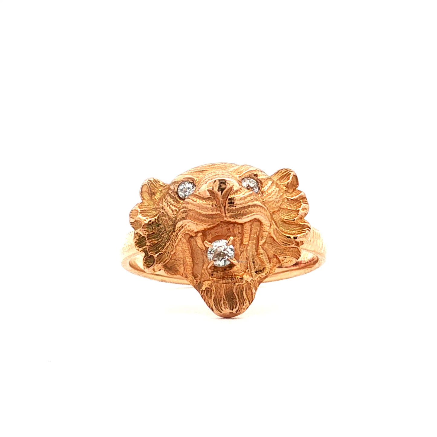 Reworked Antique Tiger Head Diamond Ring in 14k Yellow Gold