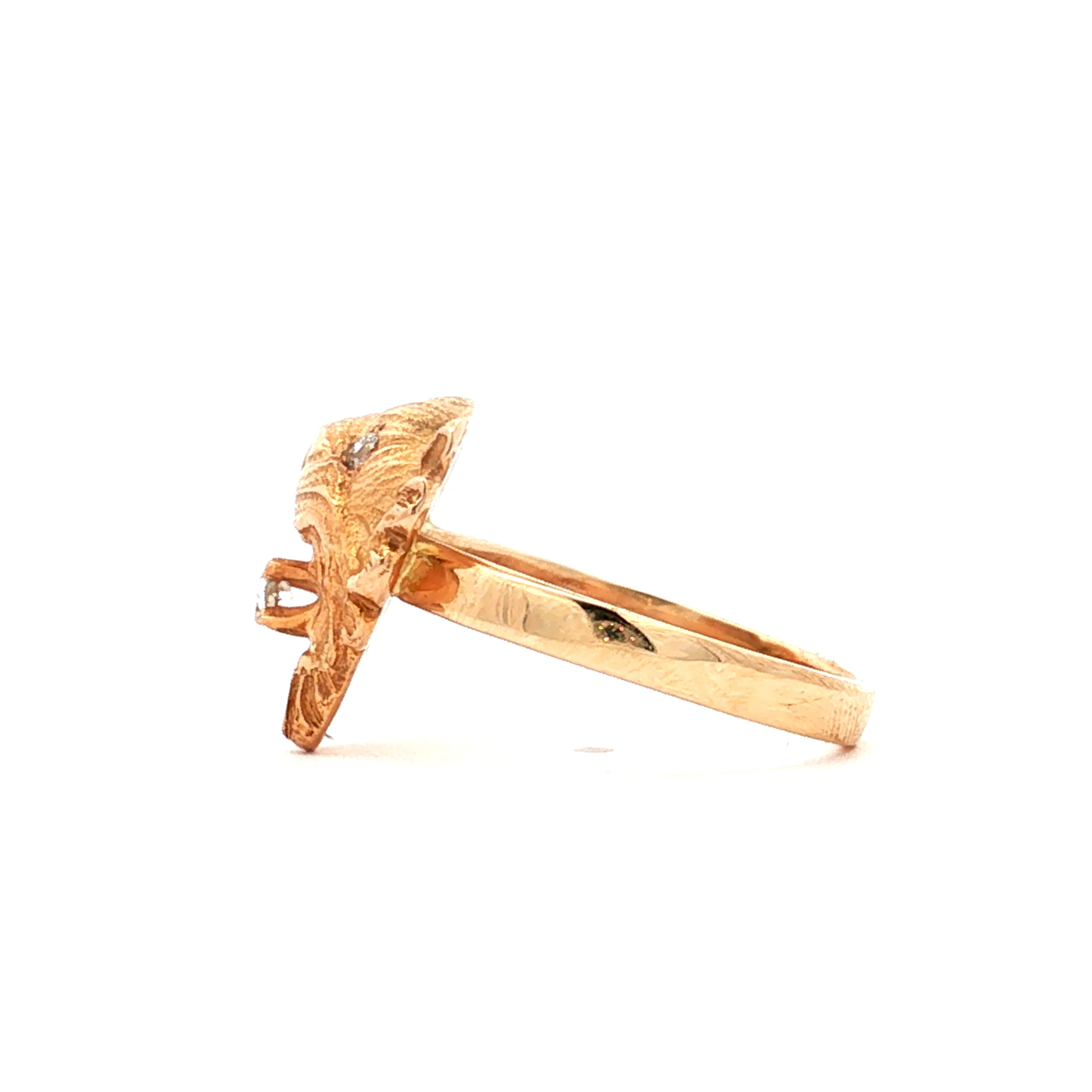 Reworked Antique Tiger Head Diamond Ring in 14k Yellow Gold