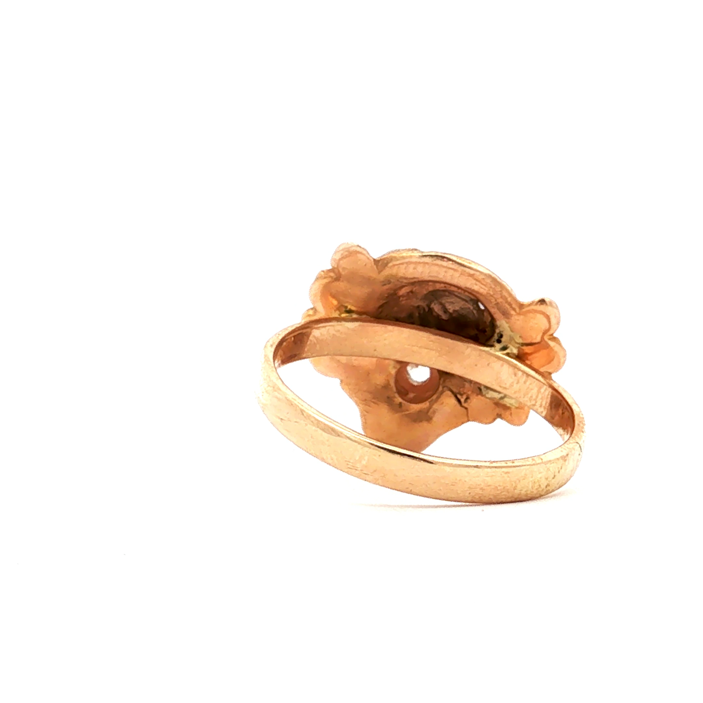 Reworked Antique Tiger Head Diamond Ring in 14k Yellow Gold