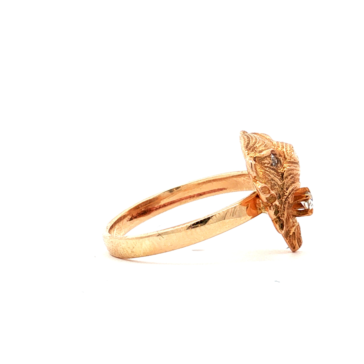 Reworked Antique Tiger Head Diamond Ring in 14k Yellow Gold