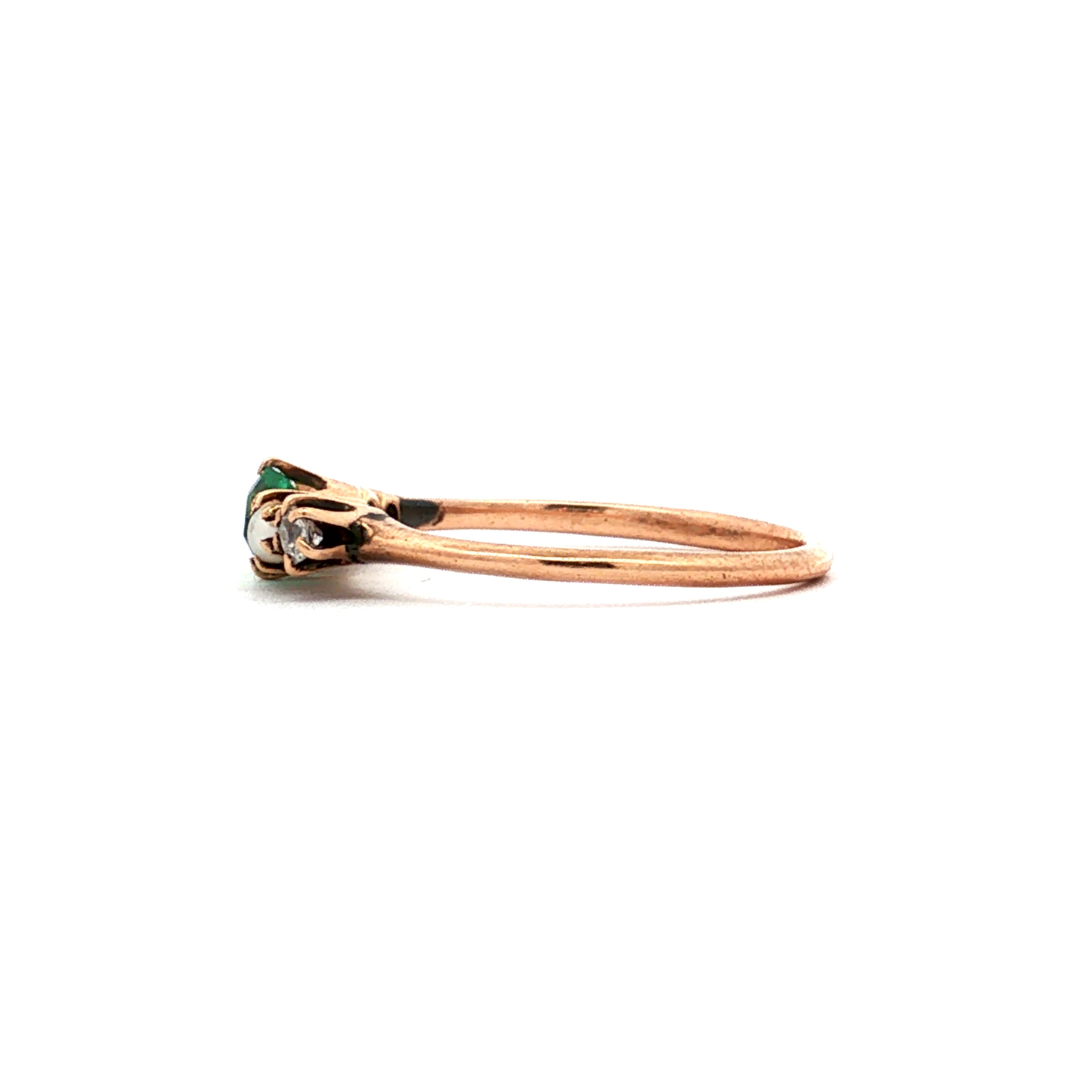 Antique Edwardian Emerald Diamond and Pearl Multi-Stone Ring in 14k gold.