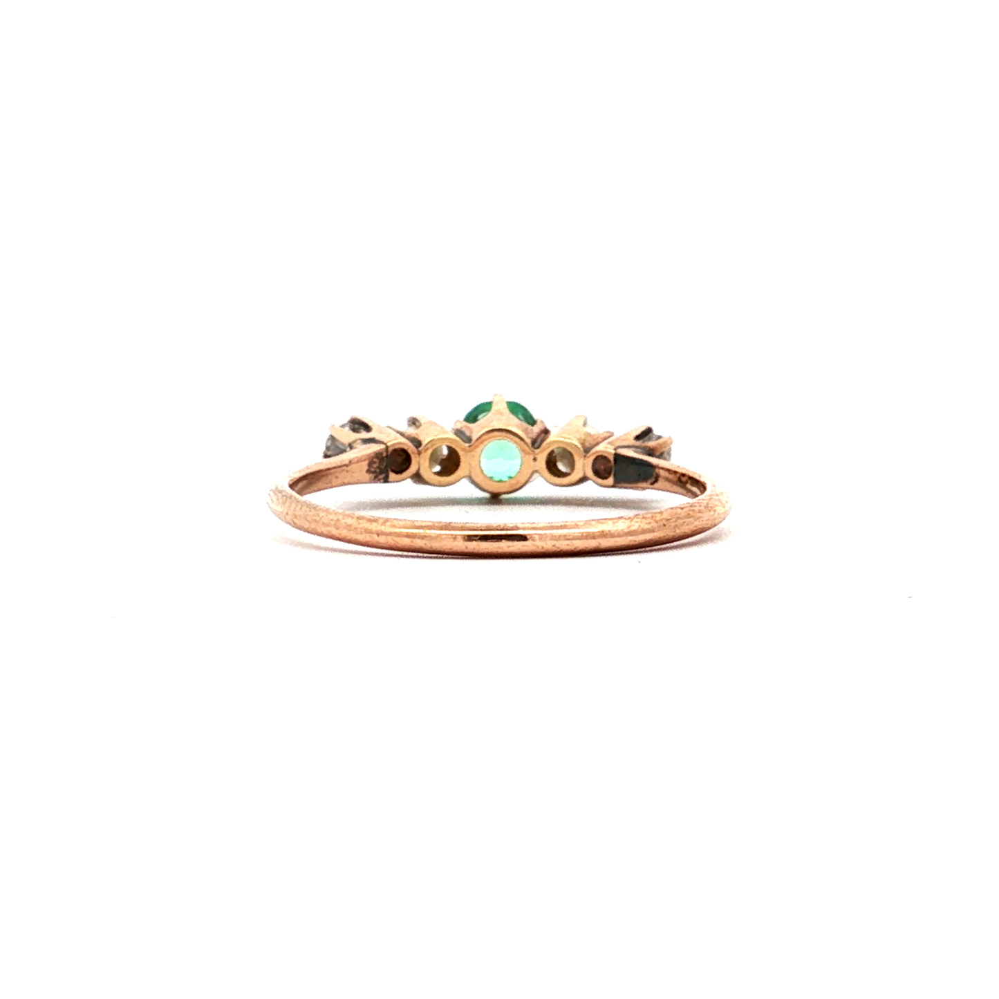 Antique Edwardian Emerald Diamond and Pearl Multi-Stone Ring in 14k gold.