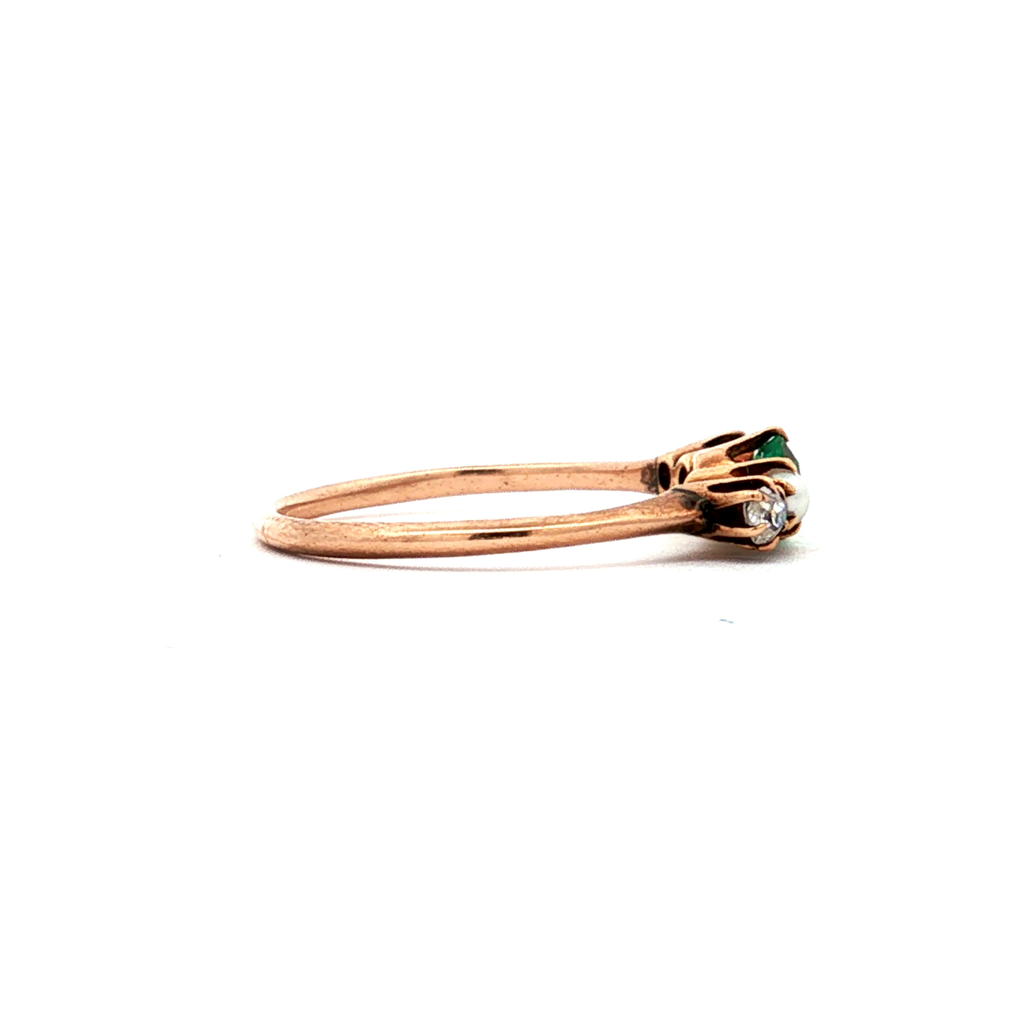 Antique Edwardian Emerald Diamond and Pearl Multi-Stone Ring in 14k gold.