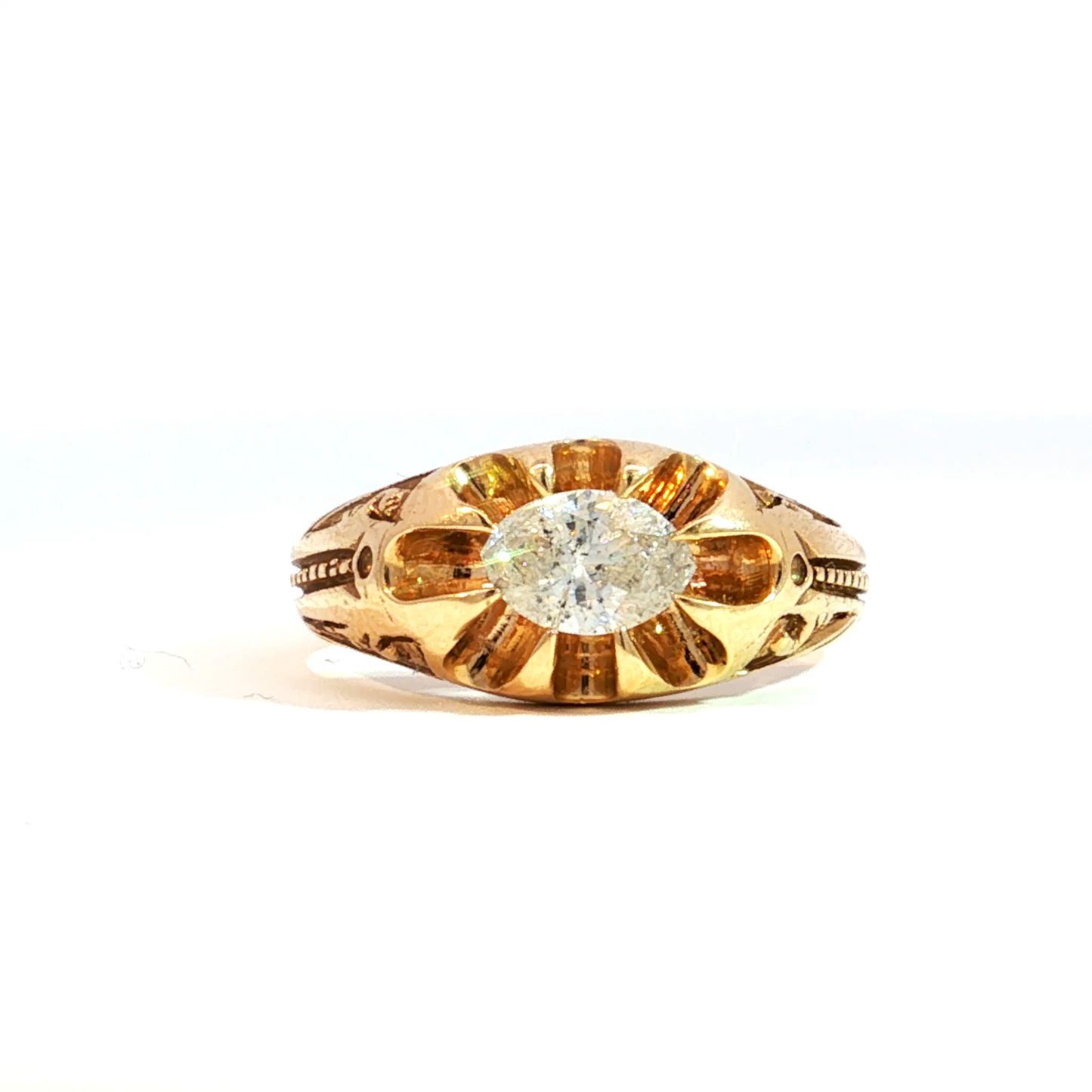 Victorian Inspired East West Marquise Diamond Belcher Ring - SLV Original