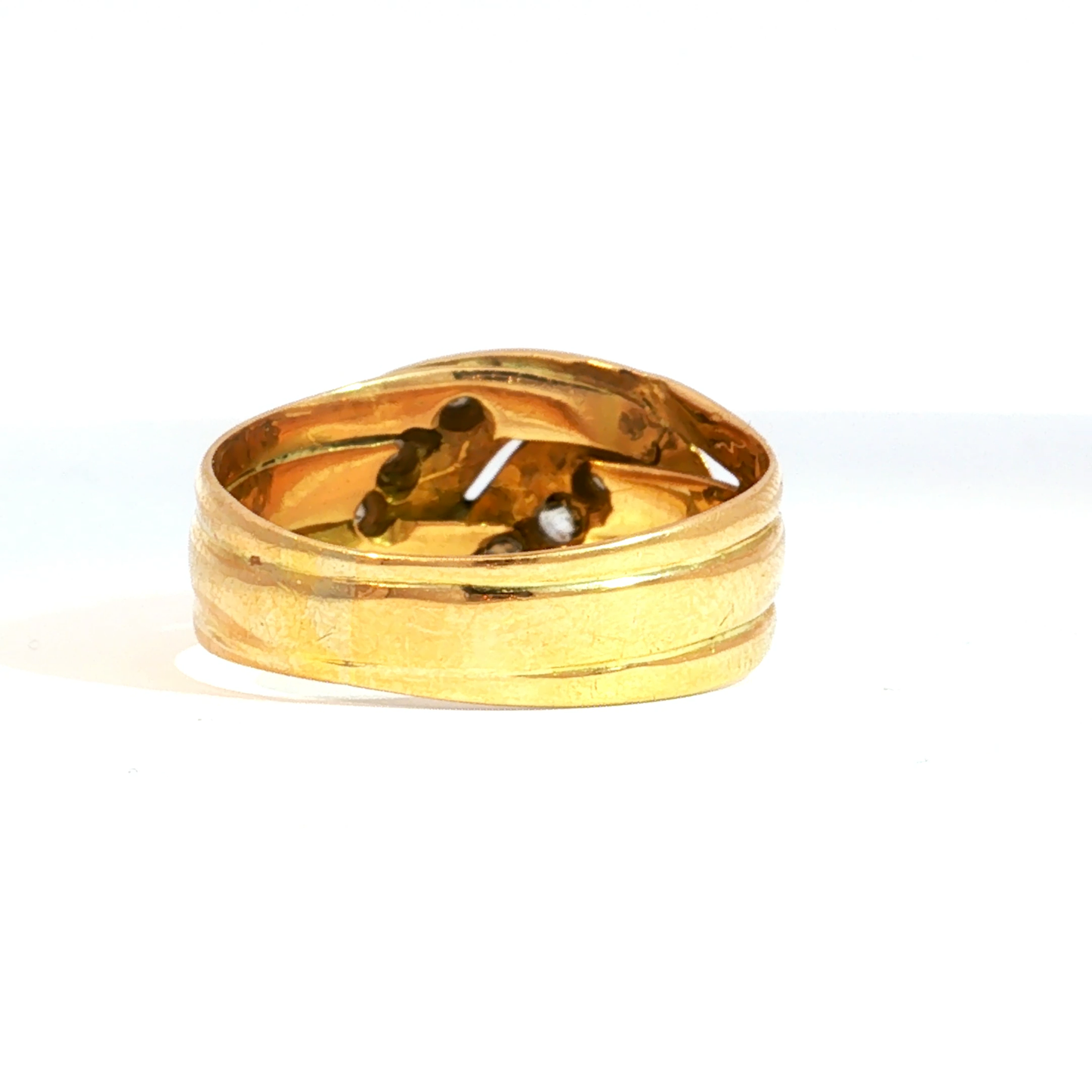 Antique Victorian Double Snake Old Mine Cut Diamond Ring in 18k Yellow Gold