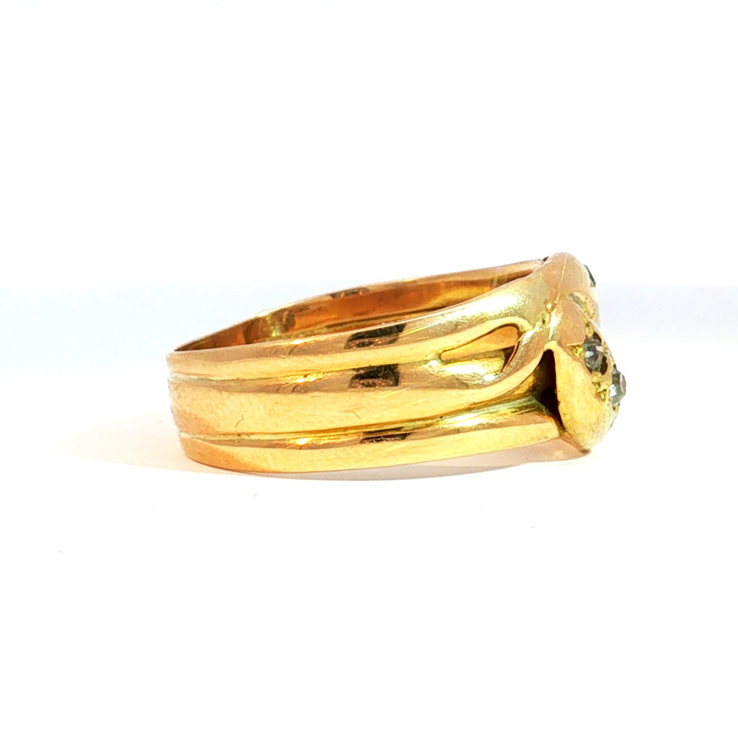 Antique Victorian Double Snake Old Mine Cut Diamond Ring in 18k Yellow Gold