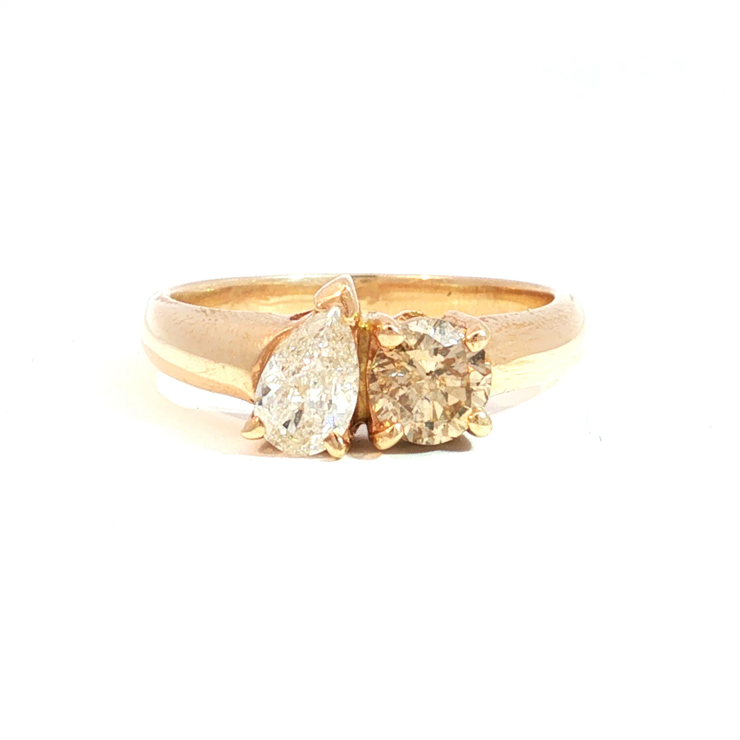 Toi-Et-Moi Natural Pear and Round Chocolate Diamond Ring in 14k Yellow Gold - SLV Original