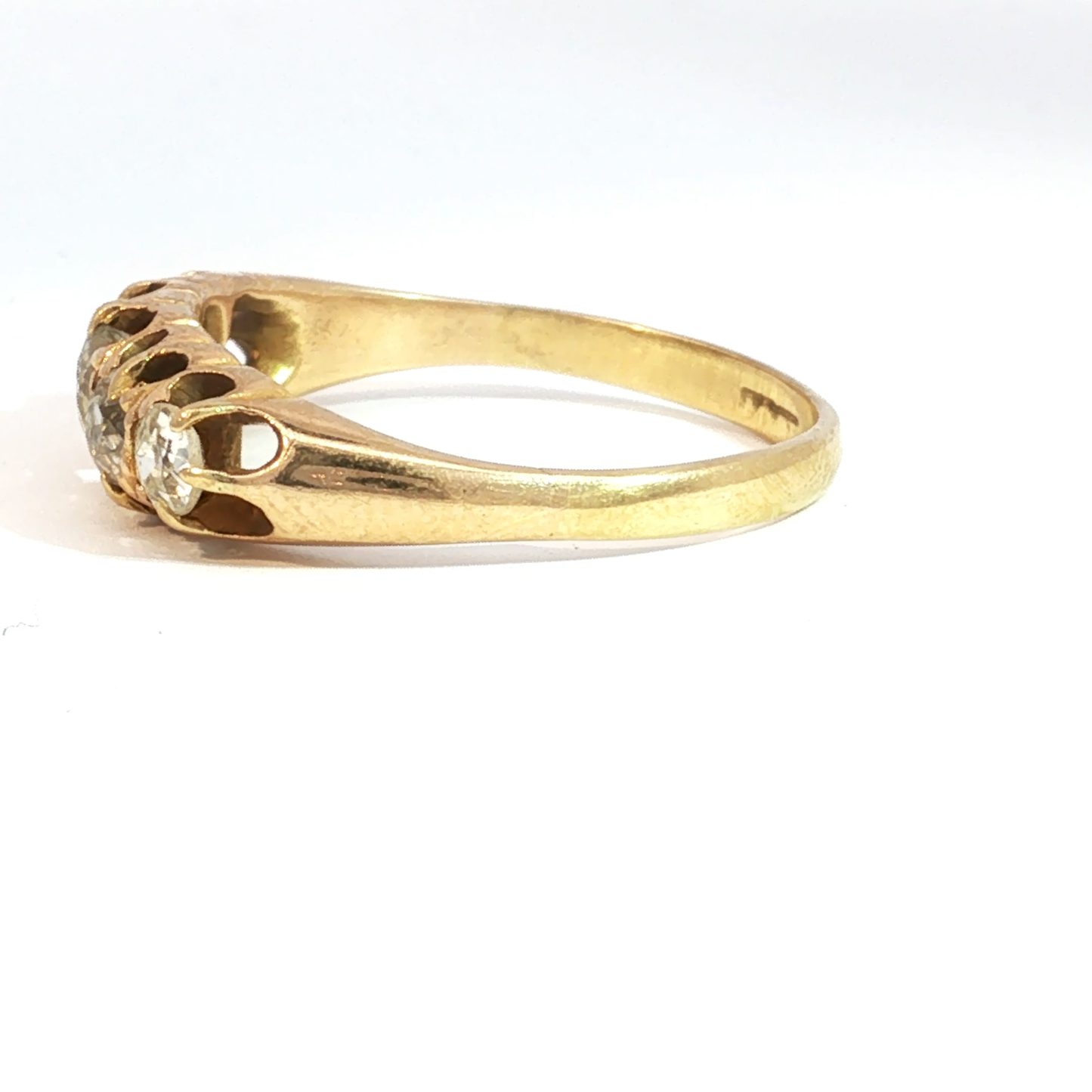 Five-Stone Old Mine Cut Diamond Antique Victorian Half-Hoop Ring in 18k Yellow Gold