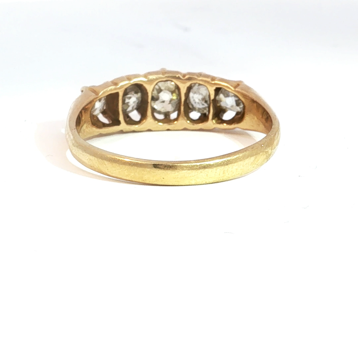 Five-Stone Old Mine Cut Diamond Antique Victorian Half-Hoop Ring in 18k Yellow Gold
