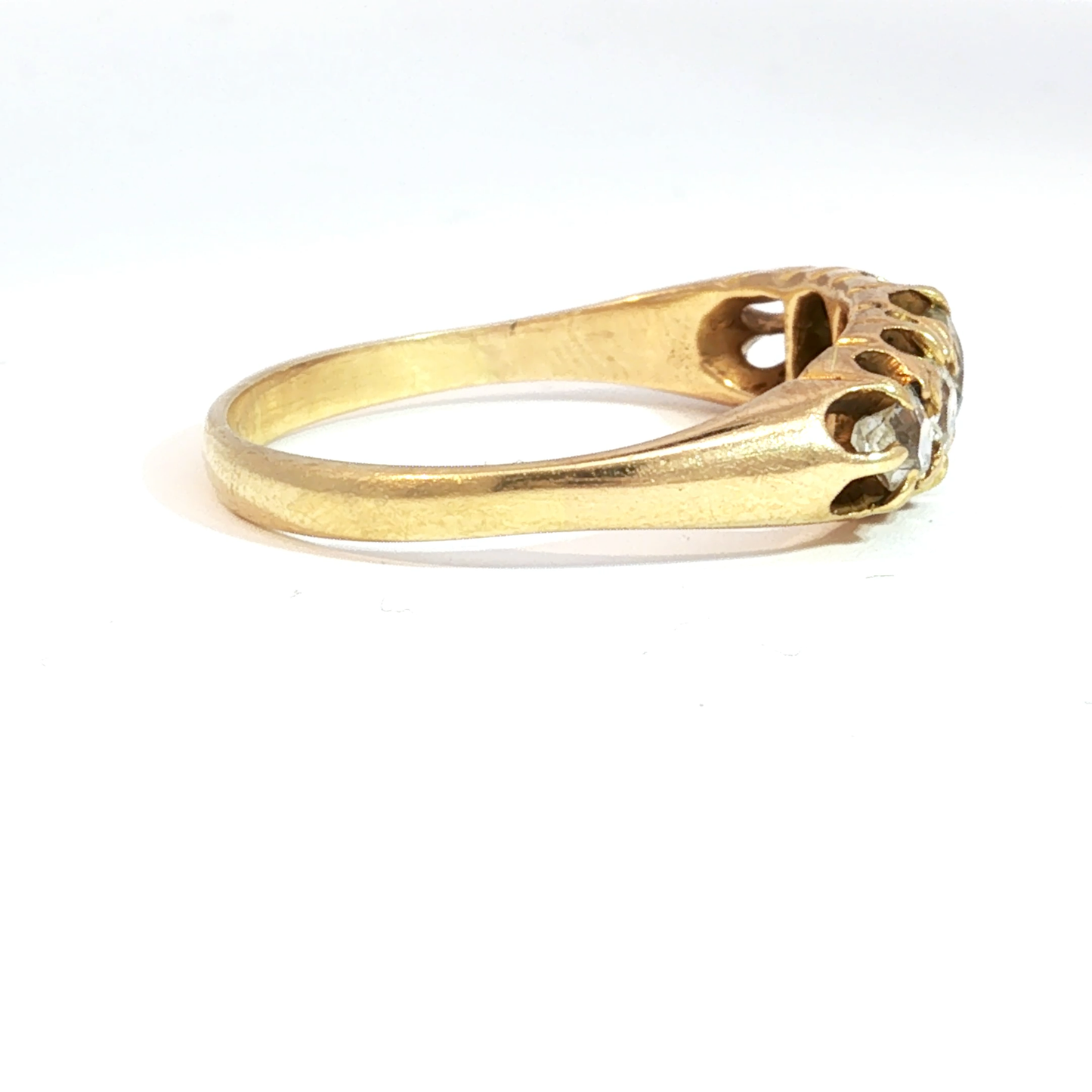 Five-Stone Old Mine Cut Diamond Antique Victorian Half-Hoop Ring in 18k Yellow Gold