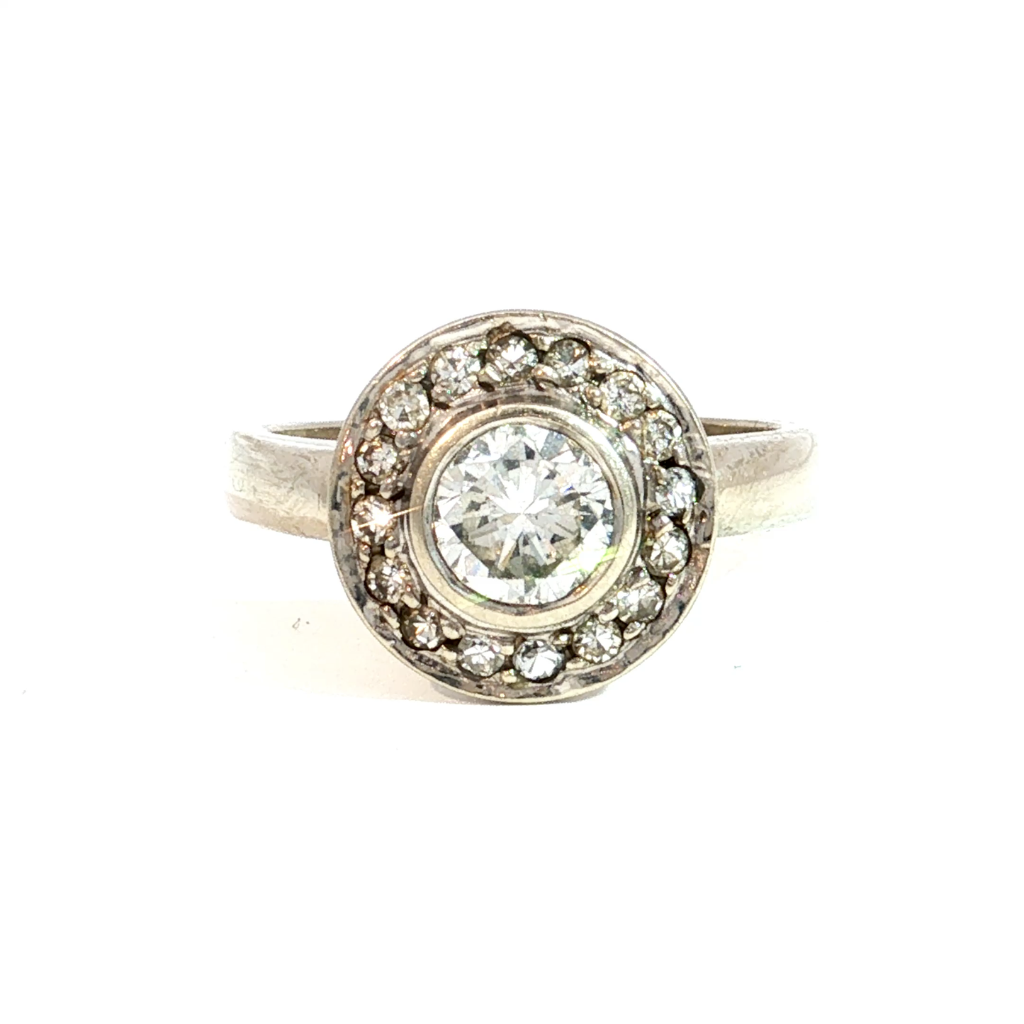 Bezel Set Diamond with Halo in 14k White Gold