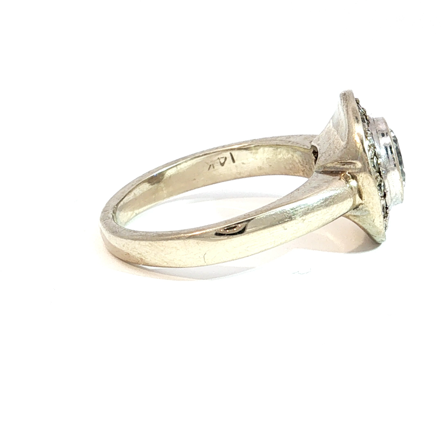 Bezel Set Diamond with Halo in 14k White Gold