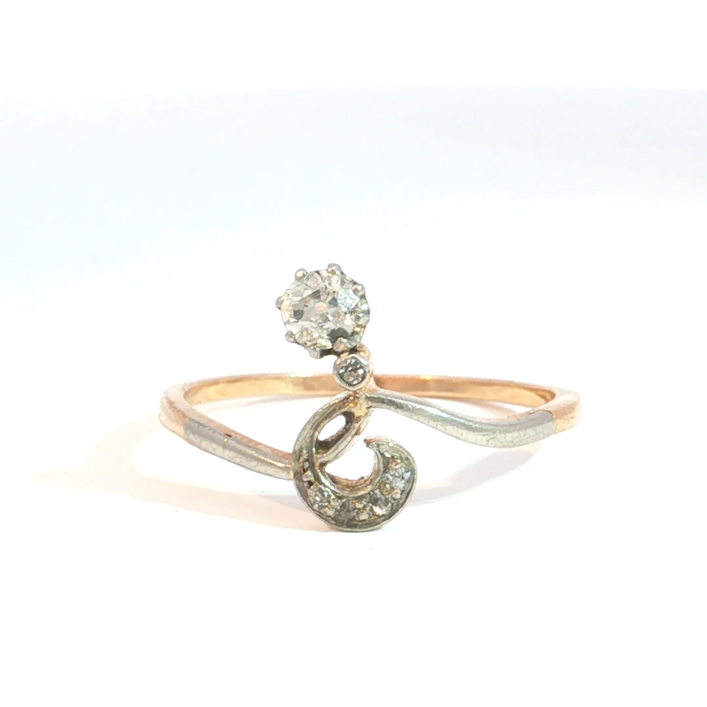 Antique Edwardian Old Mine Cut Diamond Question Mark Ring in 14k Gold