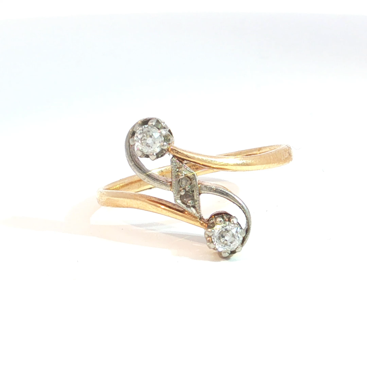 Antique Edwardian Old Mine Cut Diamond Bypass Style Ring