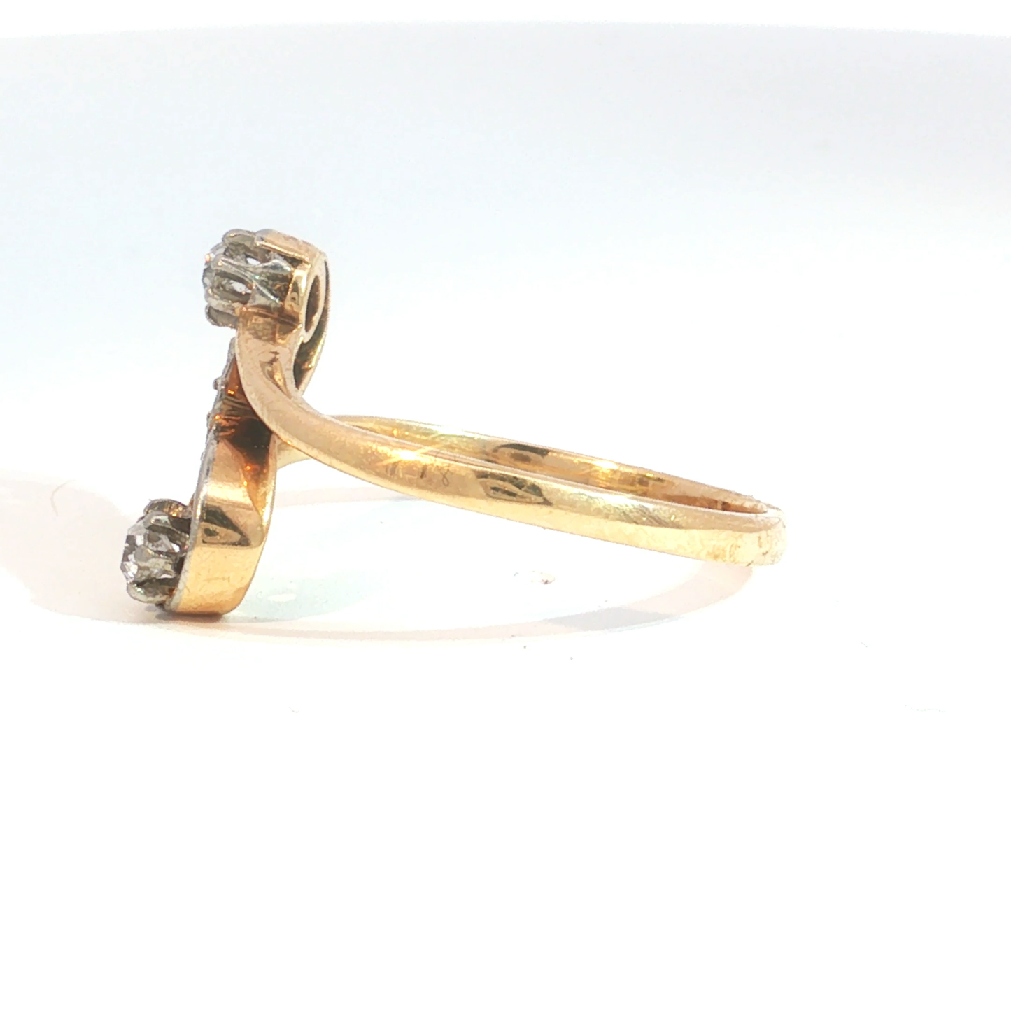 Antique Edwardian Old Mine Cut Diamond Bypass Style Ring